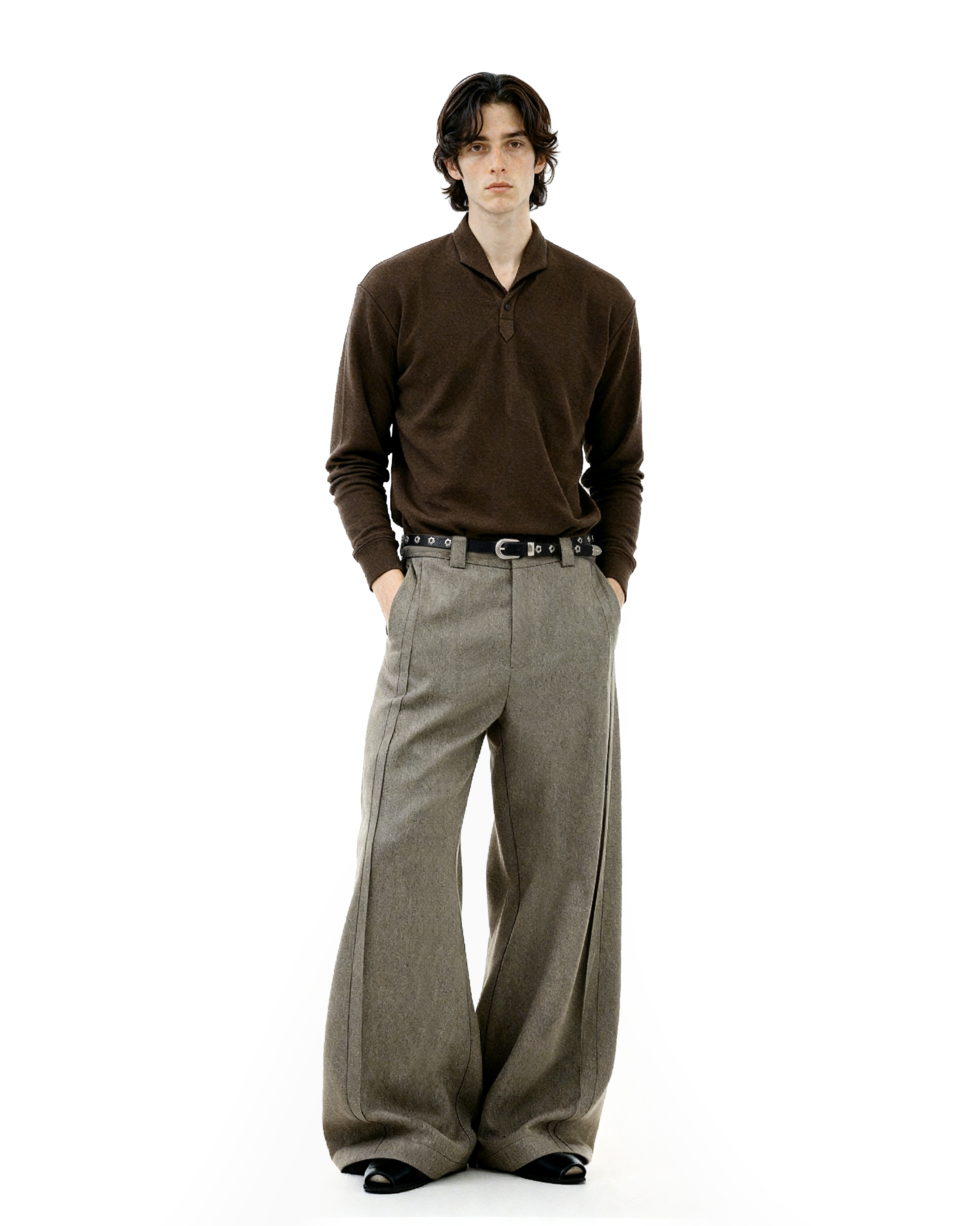 Barrel-Leg Panel Pleated Trousers-7