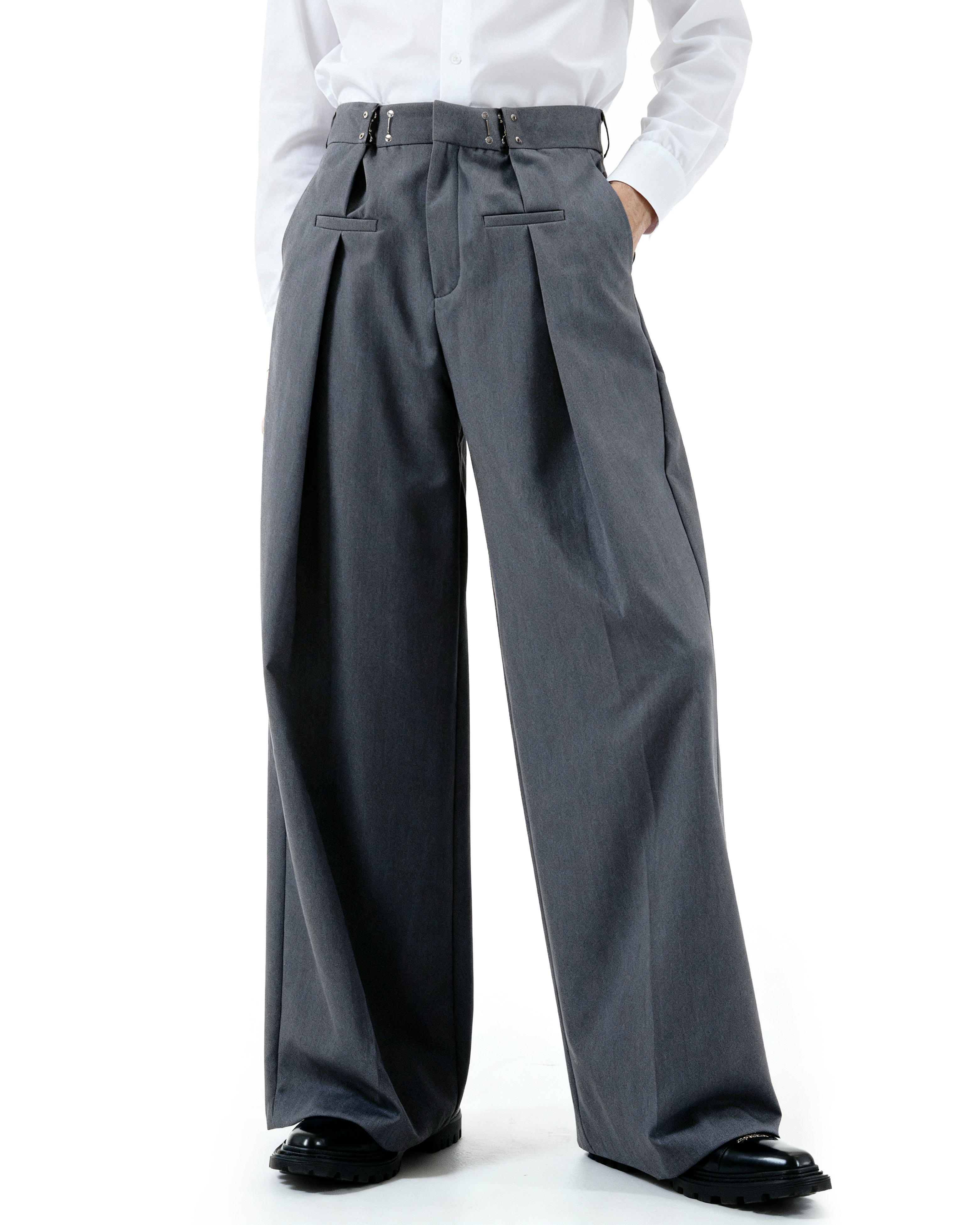 Adjustable Waist Hook Pleated Pants - nightcity clothing