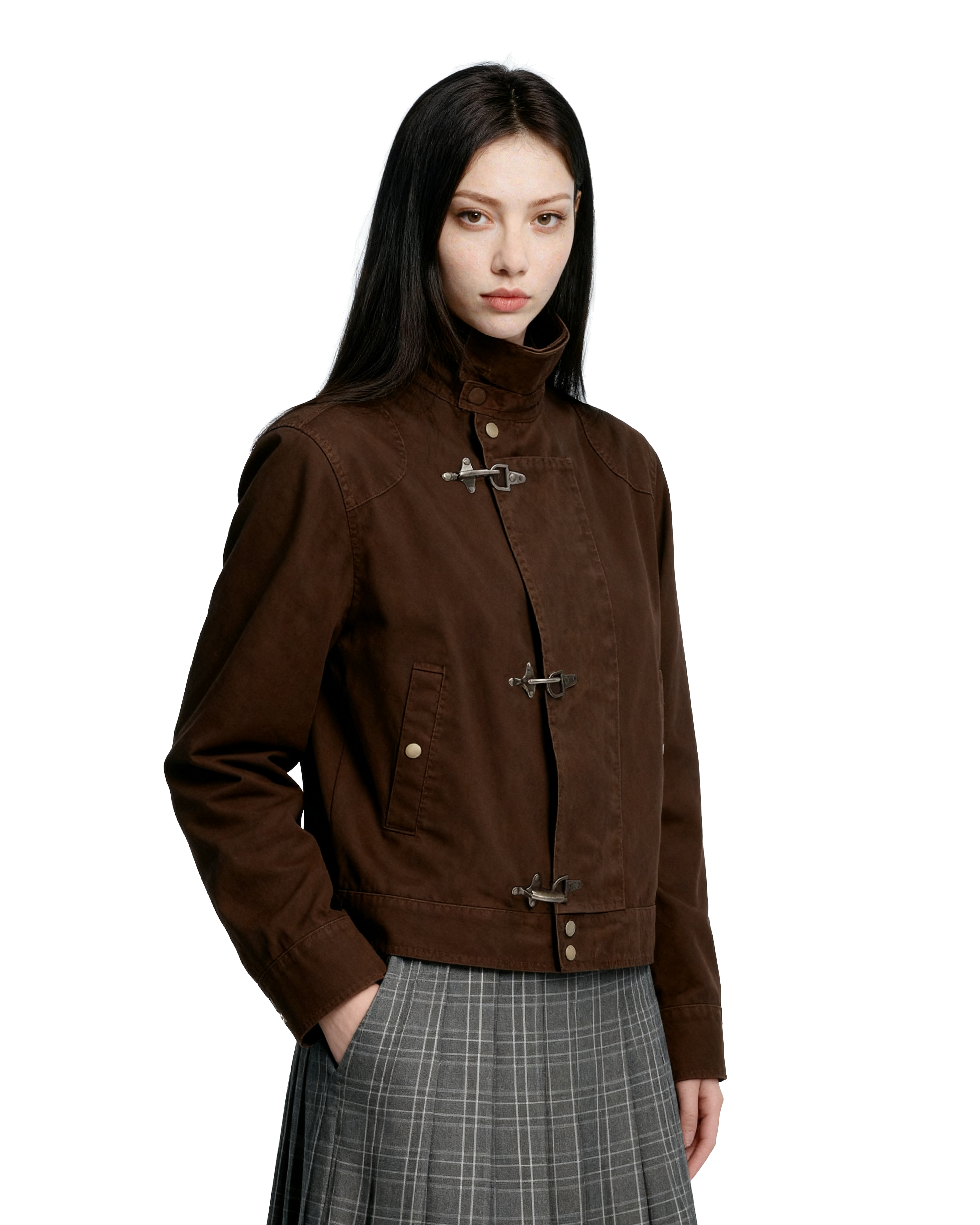 Overlap Worker Jacket with Oversized Fireman Clasps