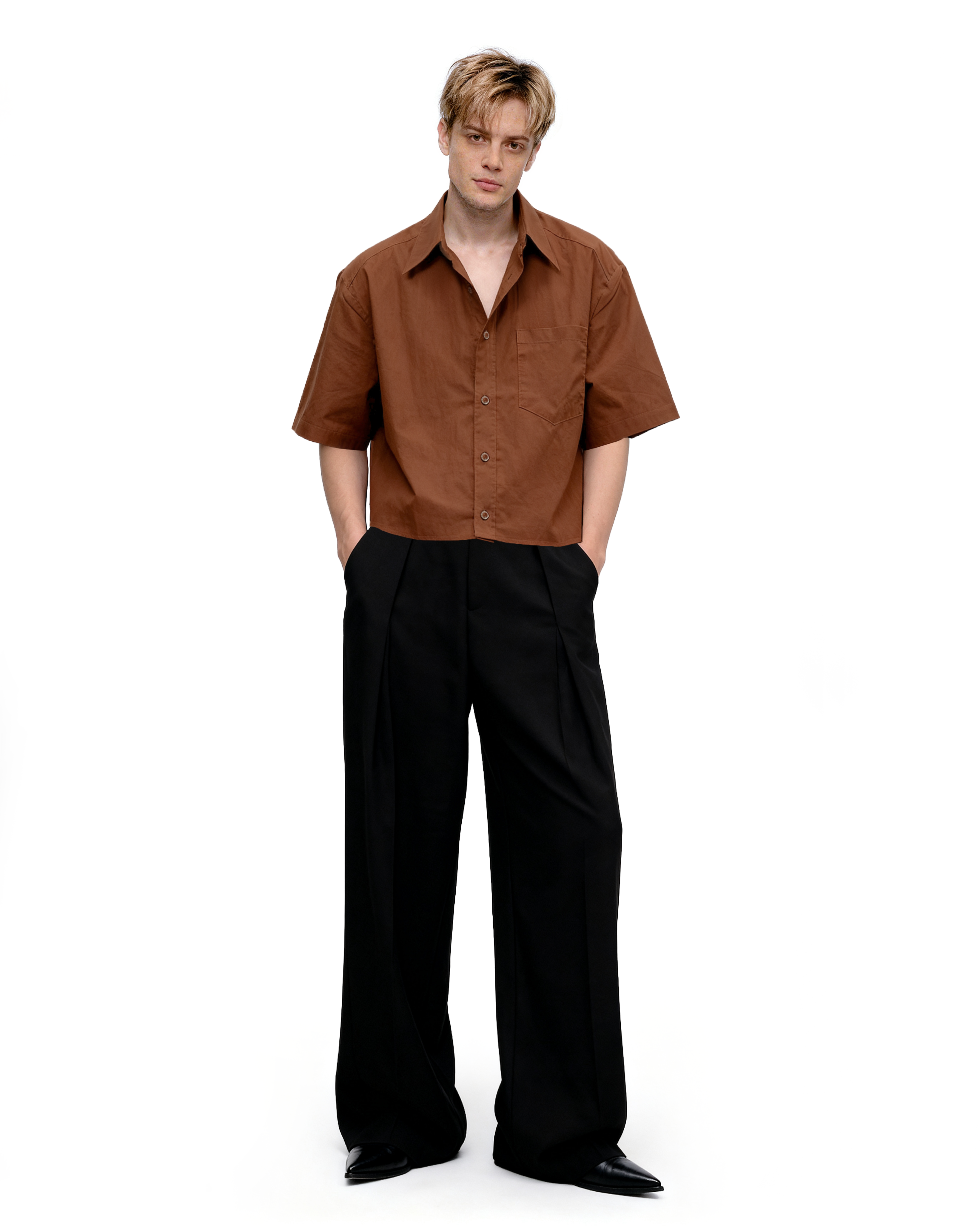 Oversized Short Sleeve Mid-Crop Shirt with Chest Pocket Detail-4