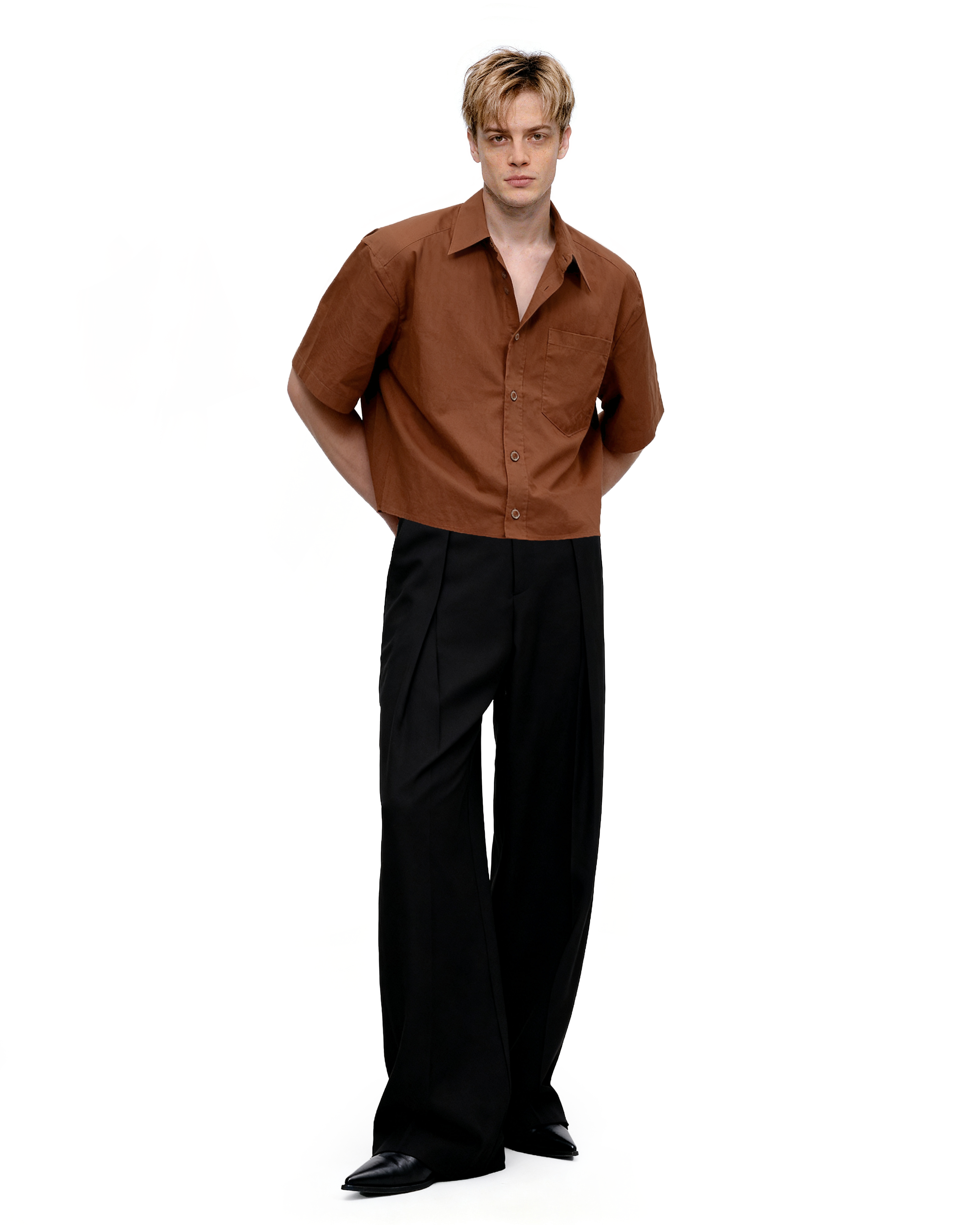 Oversized Short Sleeve Mid-Crop Shirt with Chest Pocket Detail-5