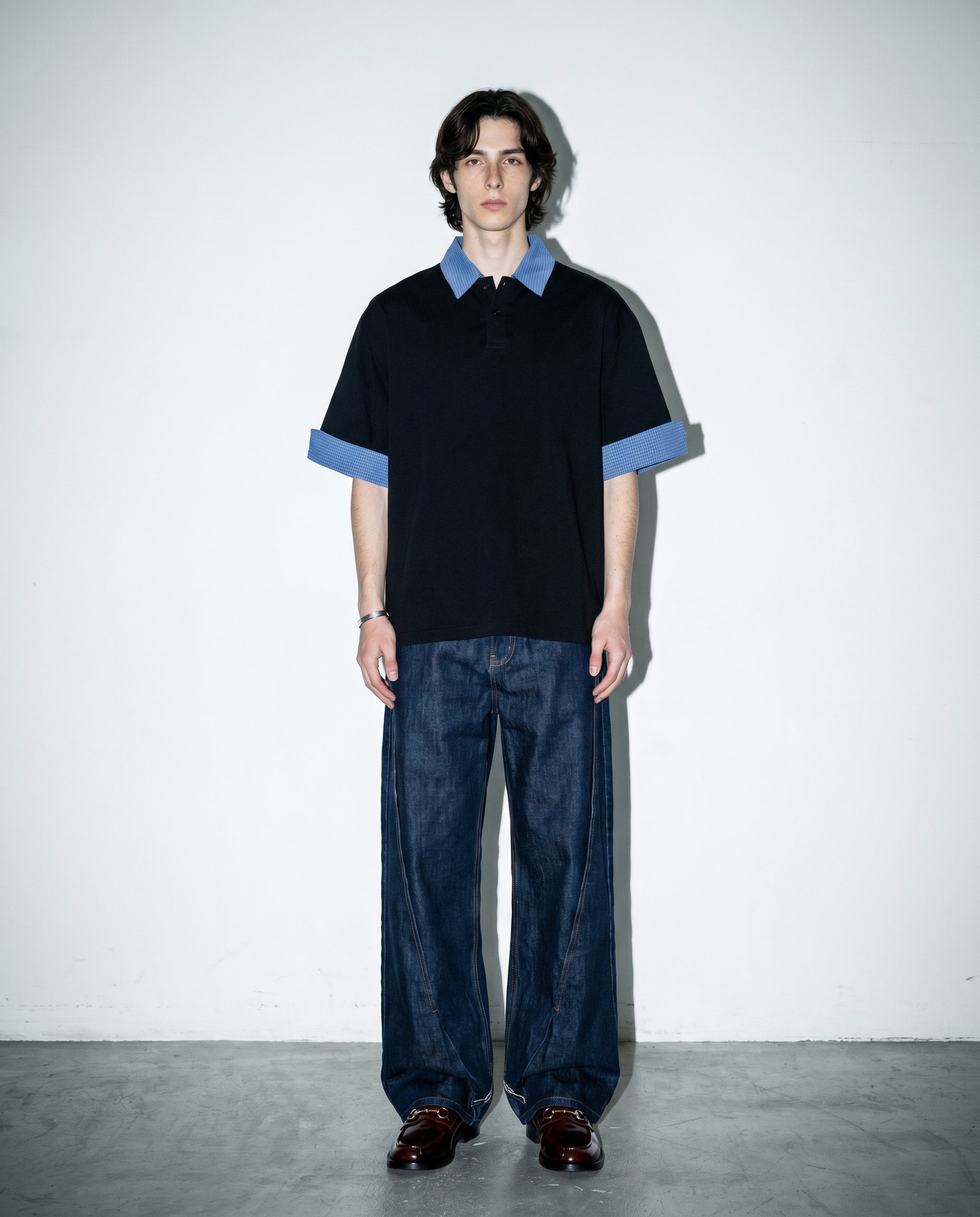 Contrast Plaid Collar Short Sleeve Polo Shirt-8