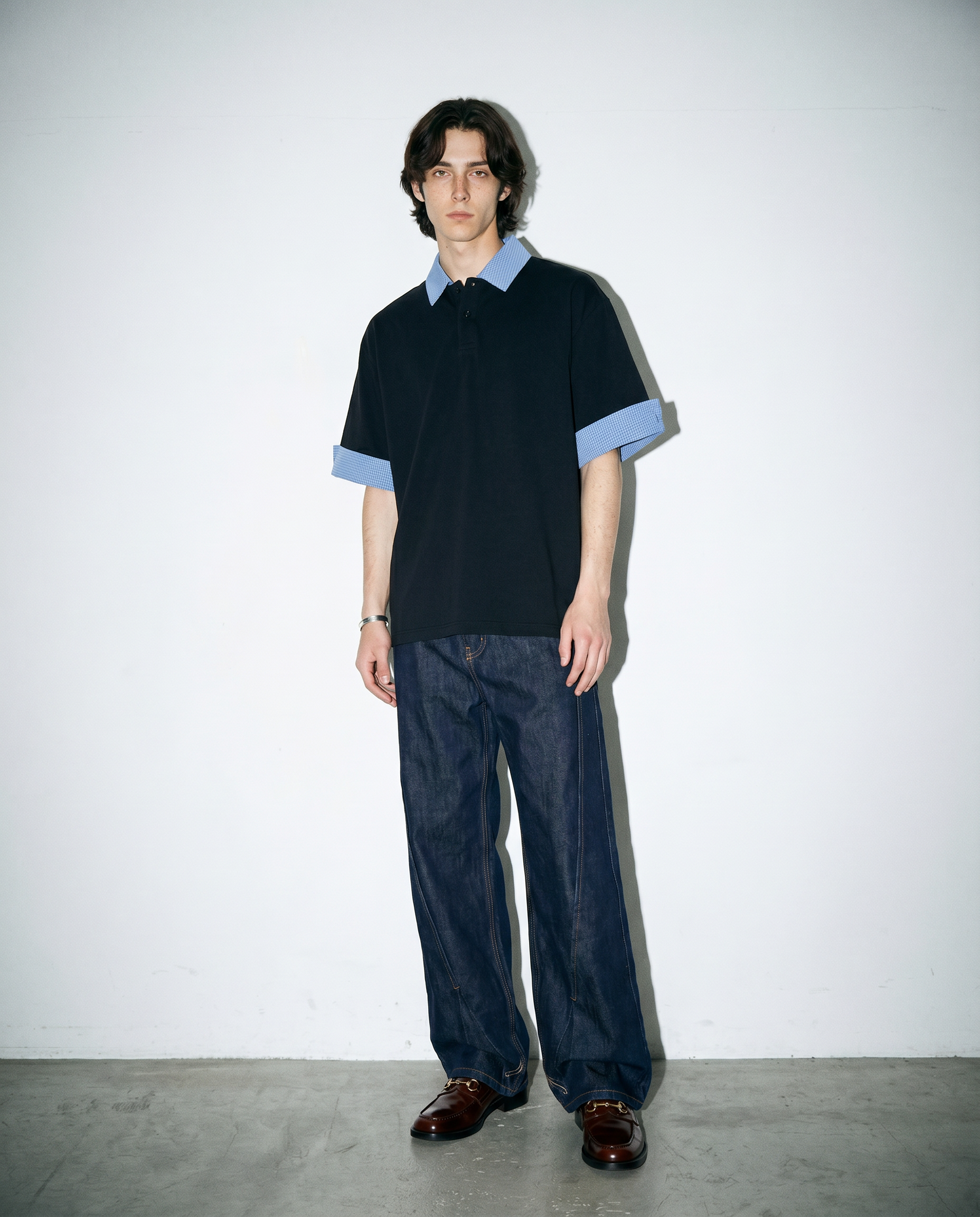 Contrast Plaid Collar Short Sleeve Polo Shirt-9