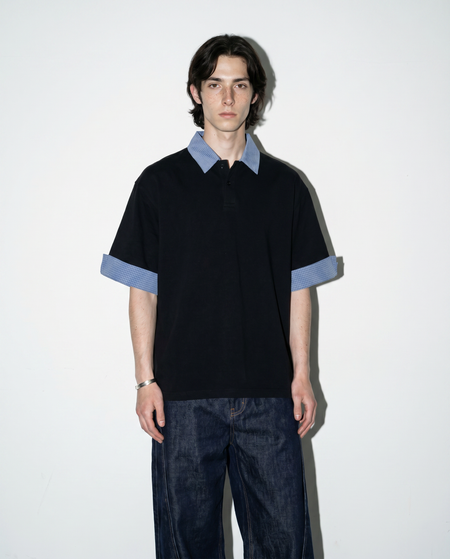 Contrast Plaid Collar Short Sleeve Polo Shirt