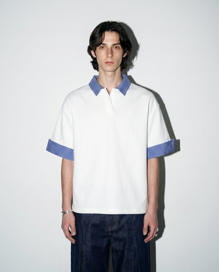 Contrast Plaid Collar Short Sleeve Polo Shirt