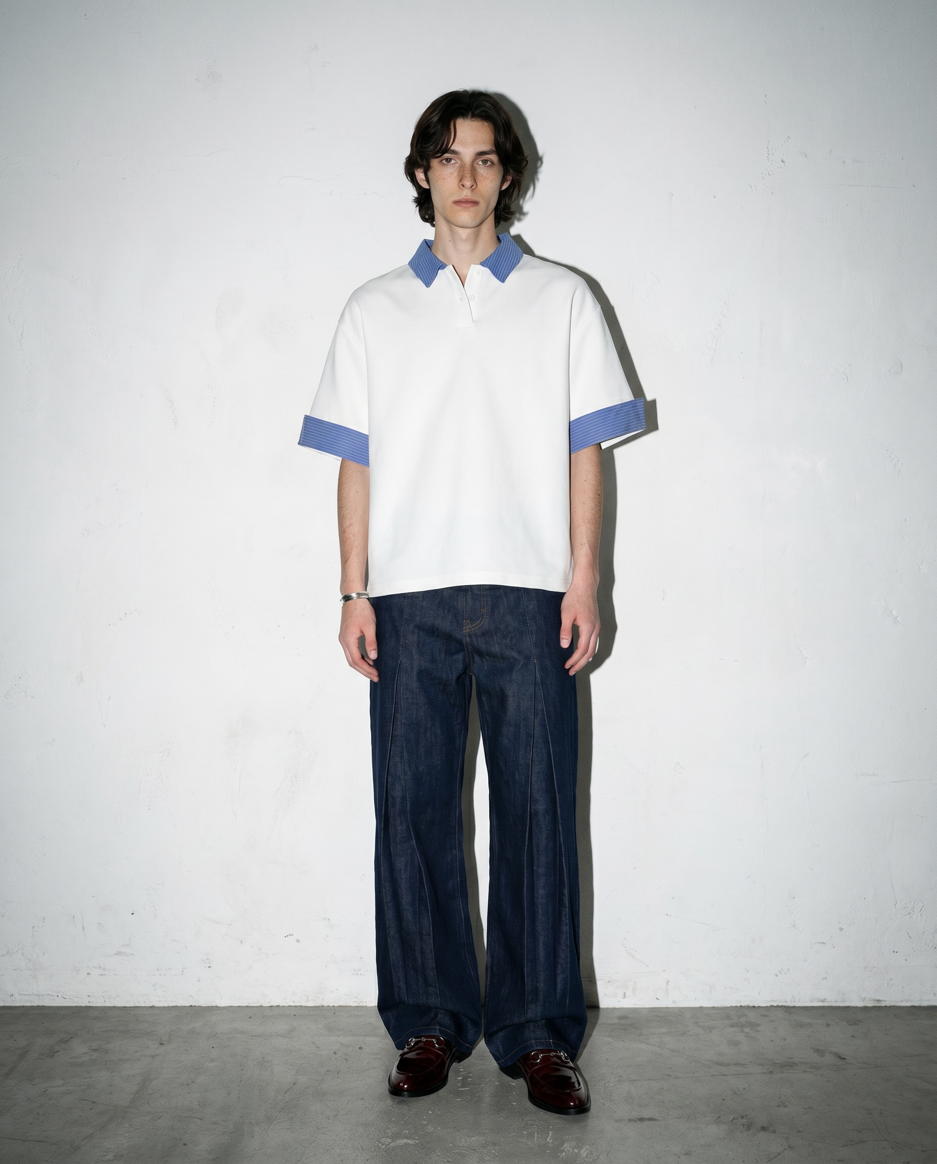 Contrast Plaid Collar Short Sleeve Polo Shirt-4