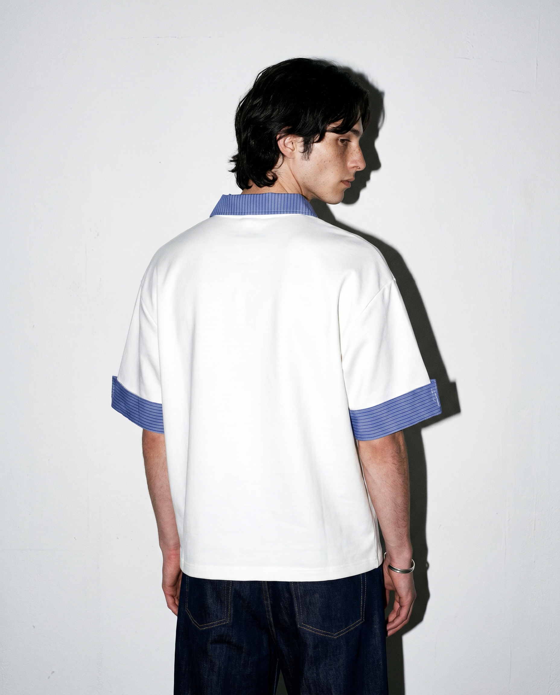 Contrast Plaid Collar Short Sleeve Polo Shirt-3