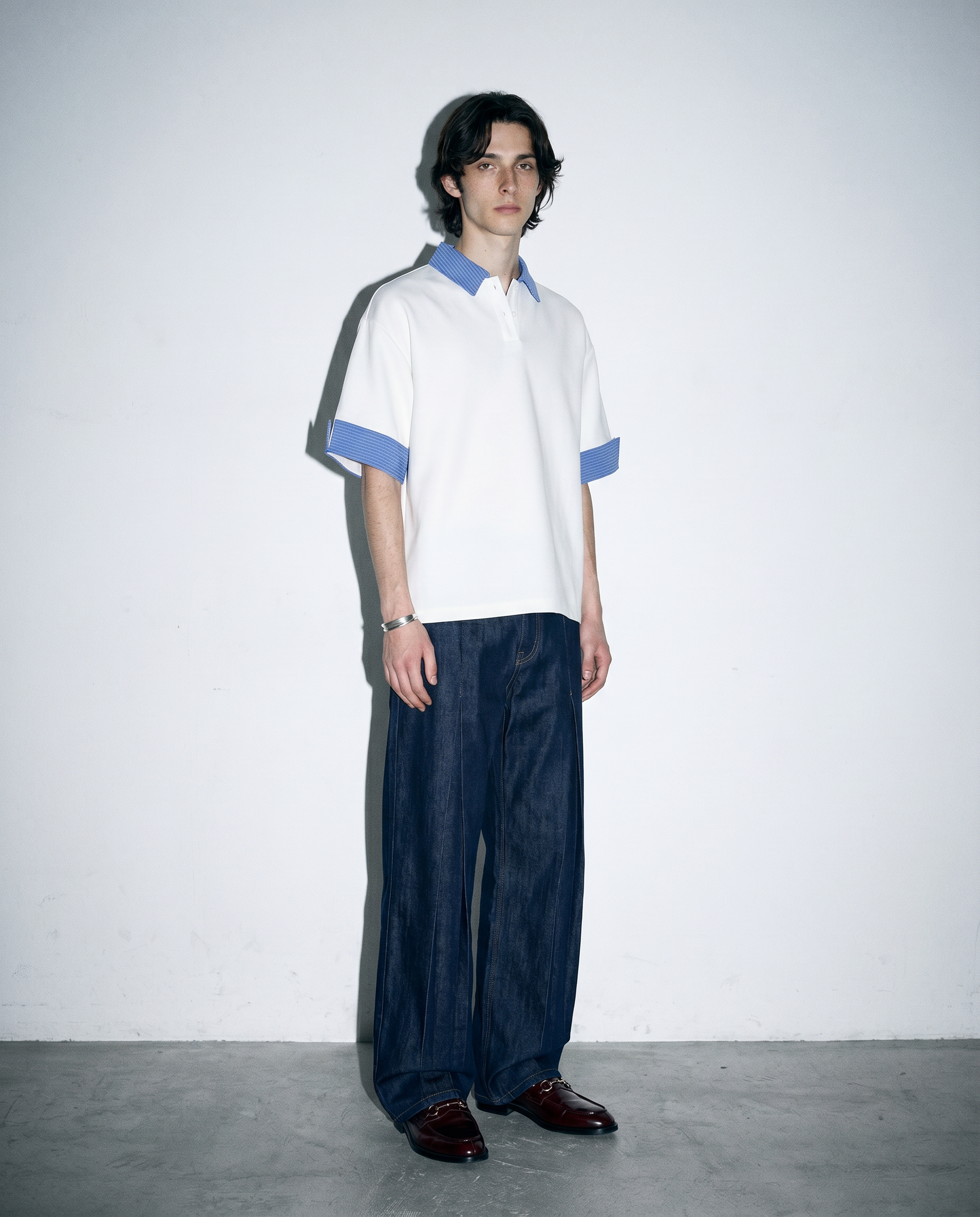 Contrast Plaid Collar Short Sleeve Polo Shirt-5