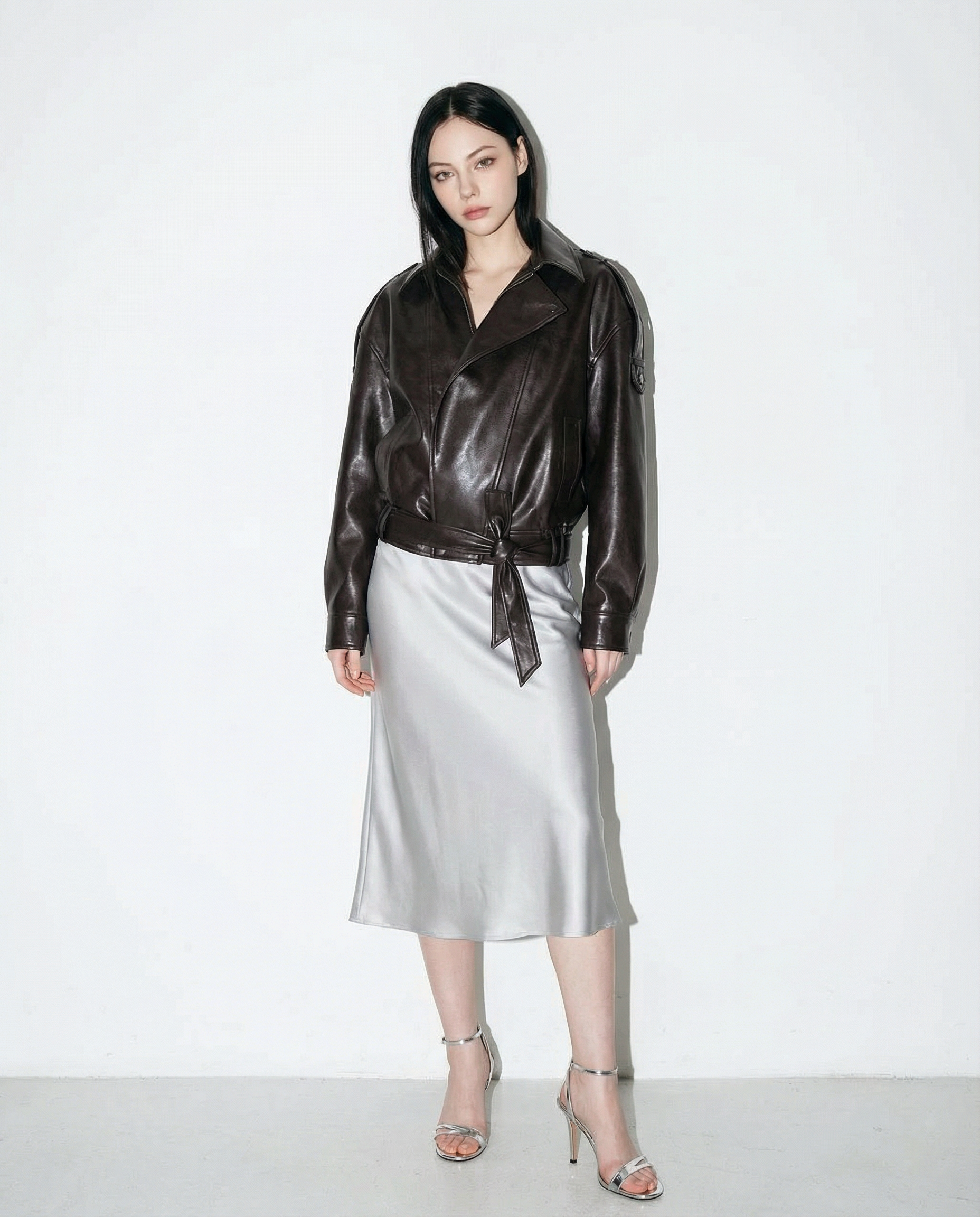 Faux Leather Asymmetric Belted Moto Jacket - nightcity clothing