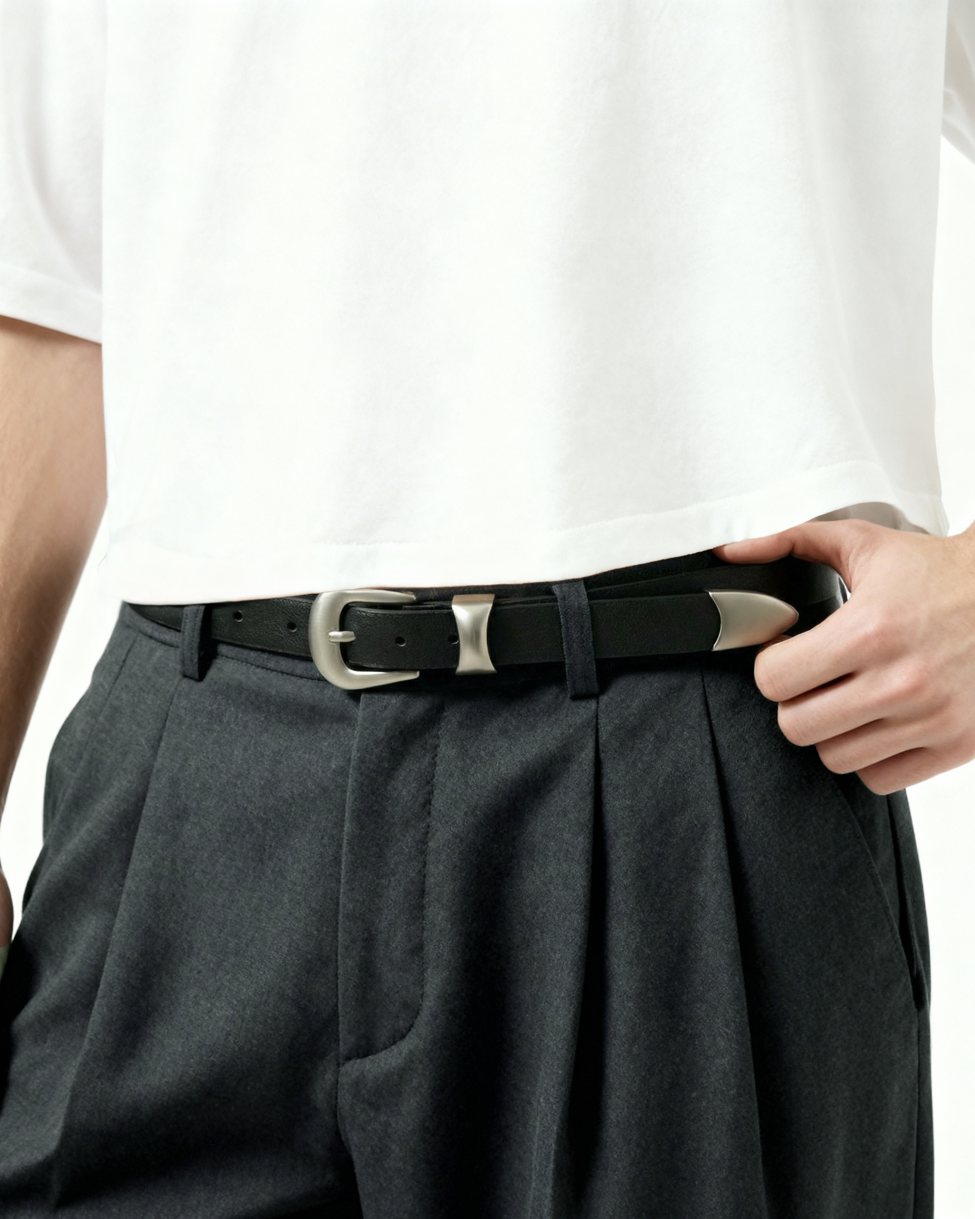 Chunky Metal Buckle Faux Leather Skinny Belt - nightcity clothing