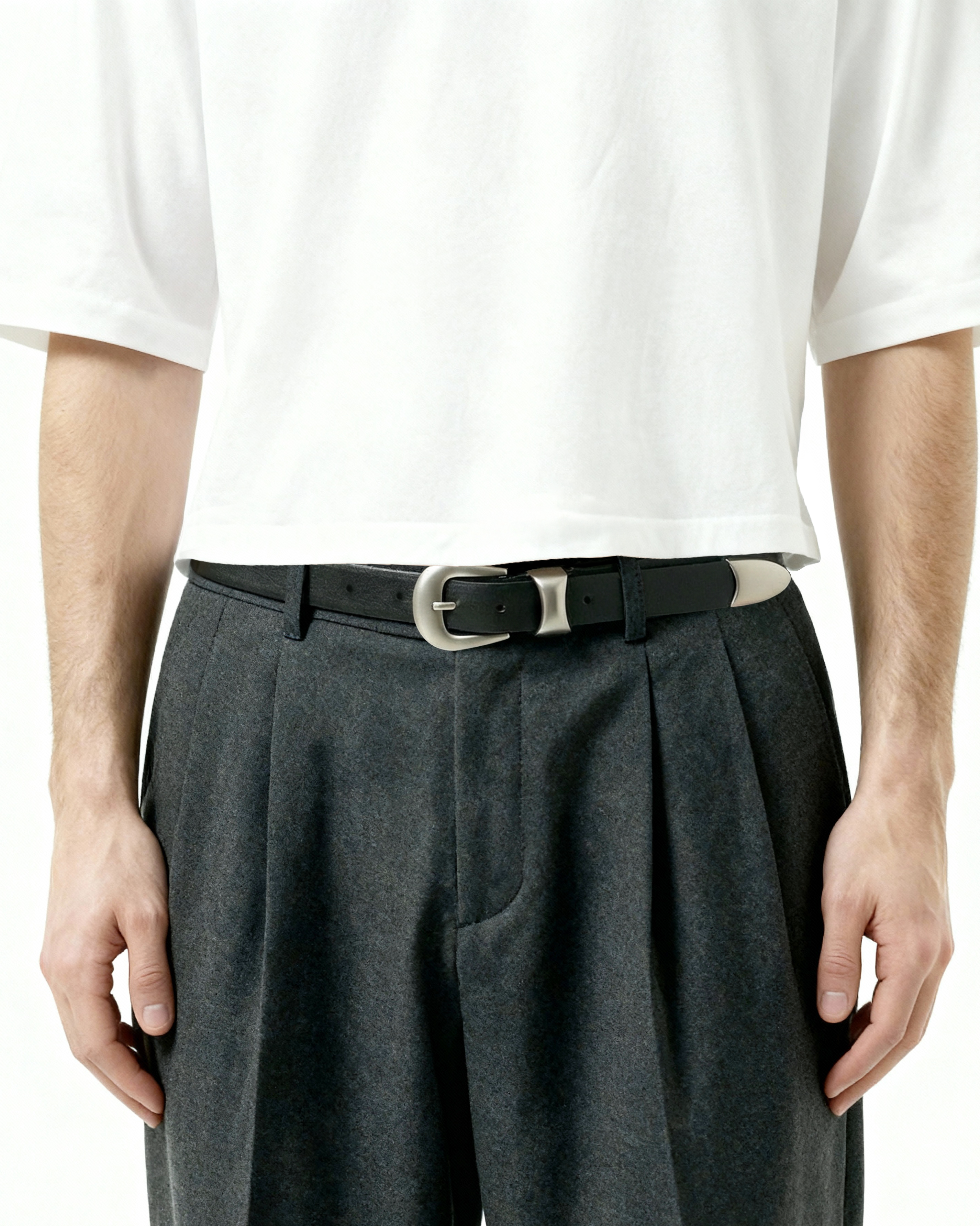 Chunky Metal Buckle Faux Leather Skinny Belt - nightcity clothing