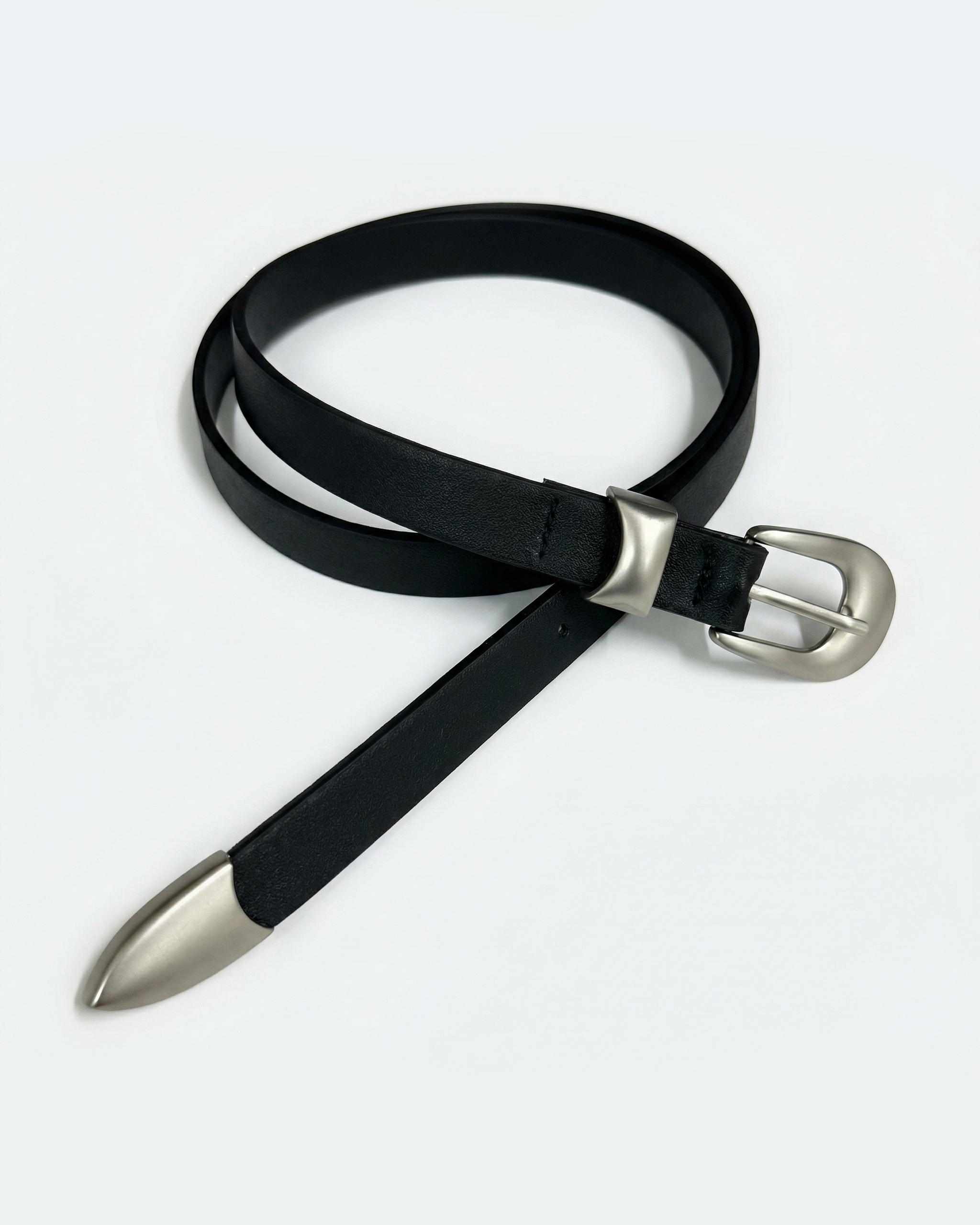 Chunky Metal Buckle Faux Leather Skinny Belt - nightcity clothing