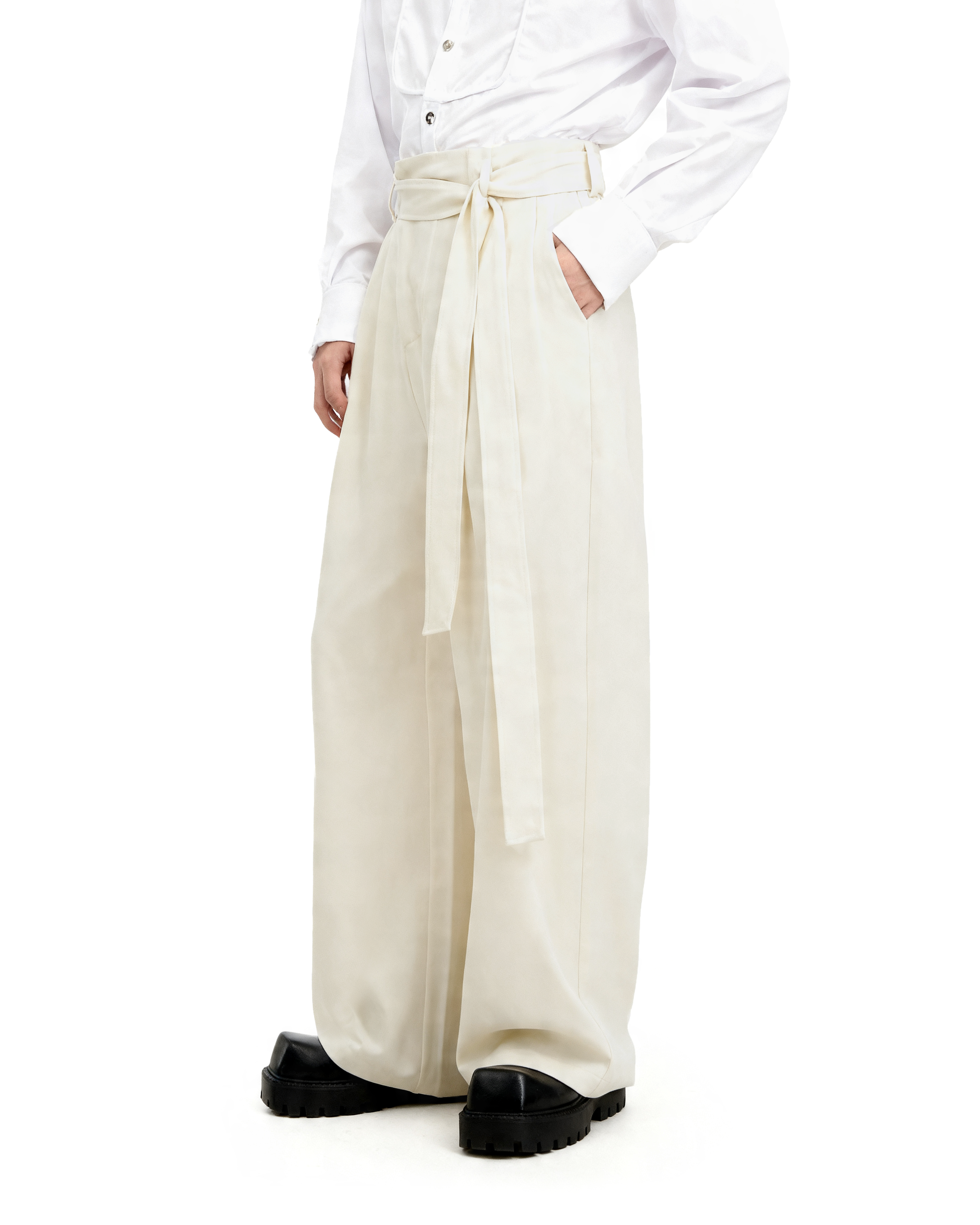 Wide Leg Belted Trousers with Pleat Detail-7