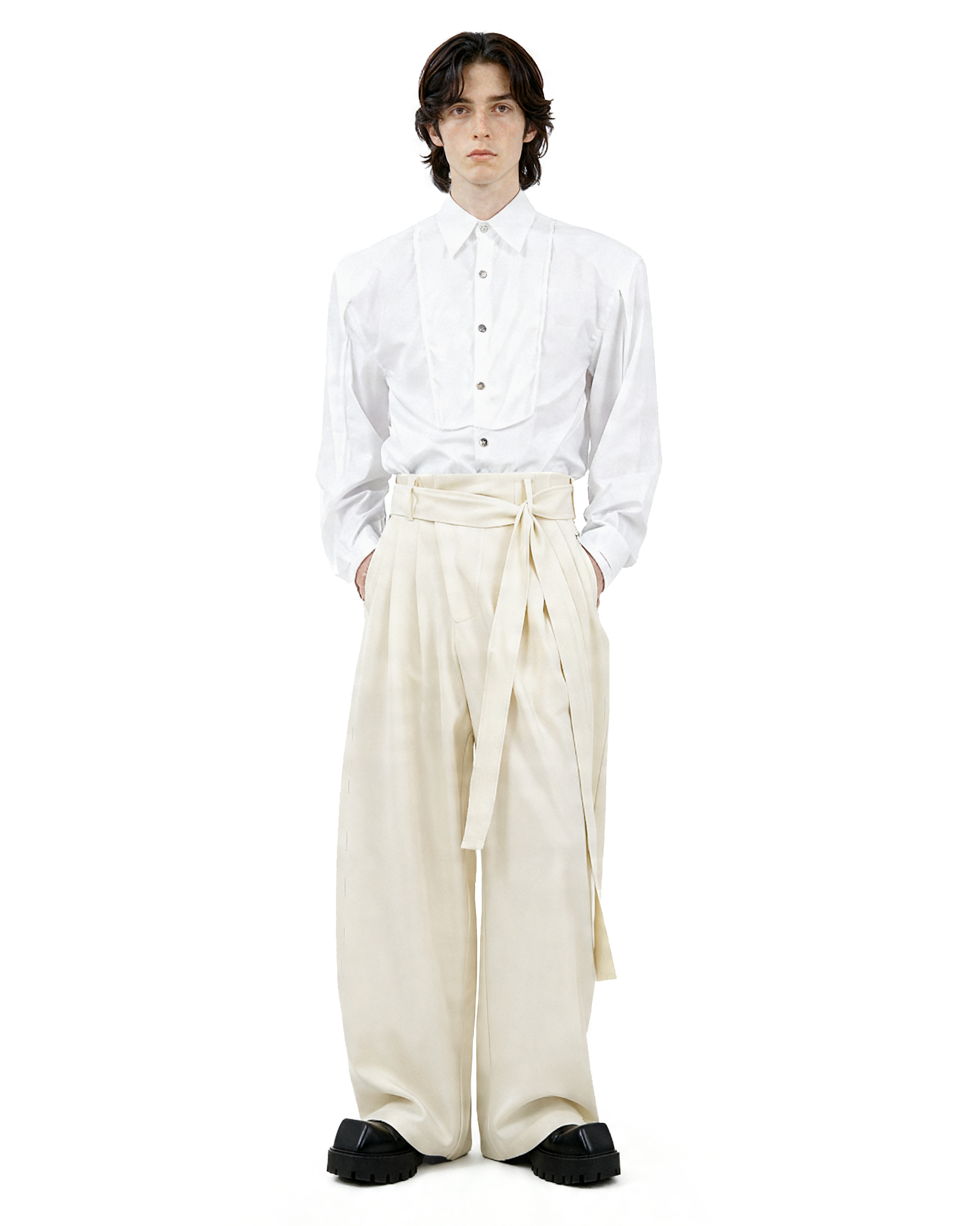 Wide Leg Belted Trousers with Pleat Detail-9