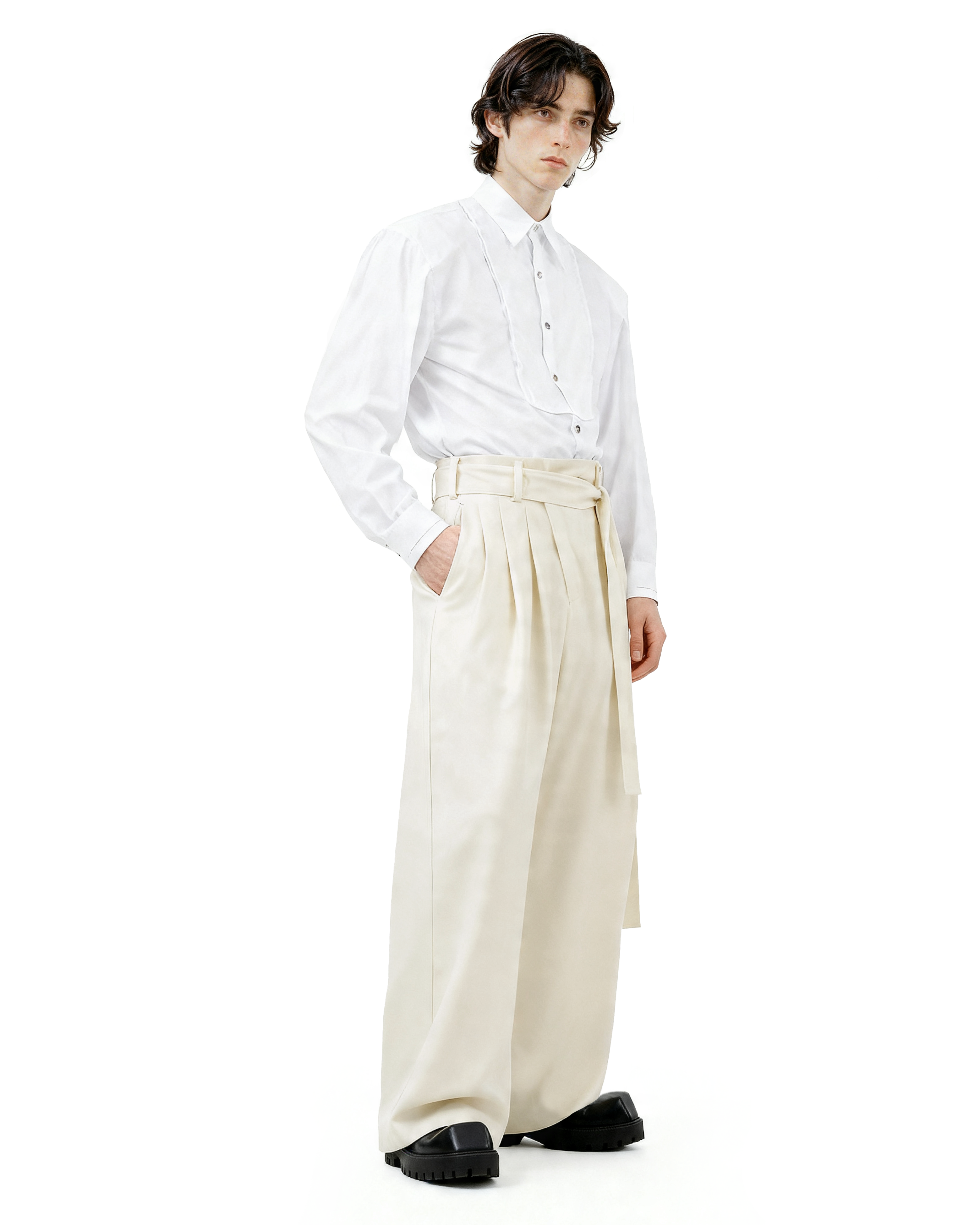 Wide Leg Belted Trousers with Pleat Detail-10