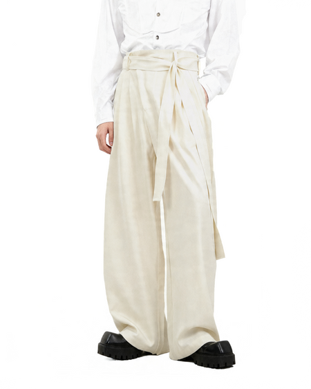 Wide Leg Belted Trousers with Pleat Detail
