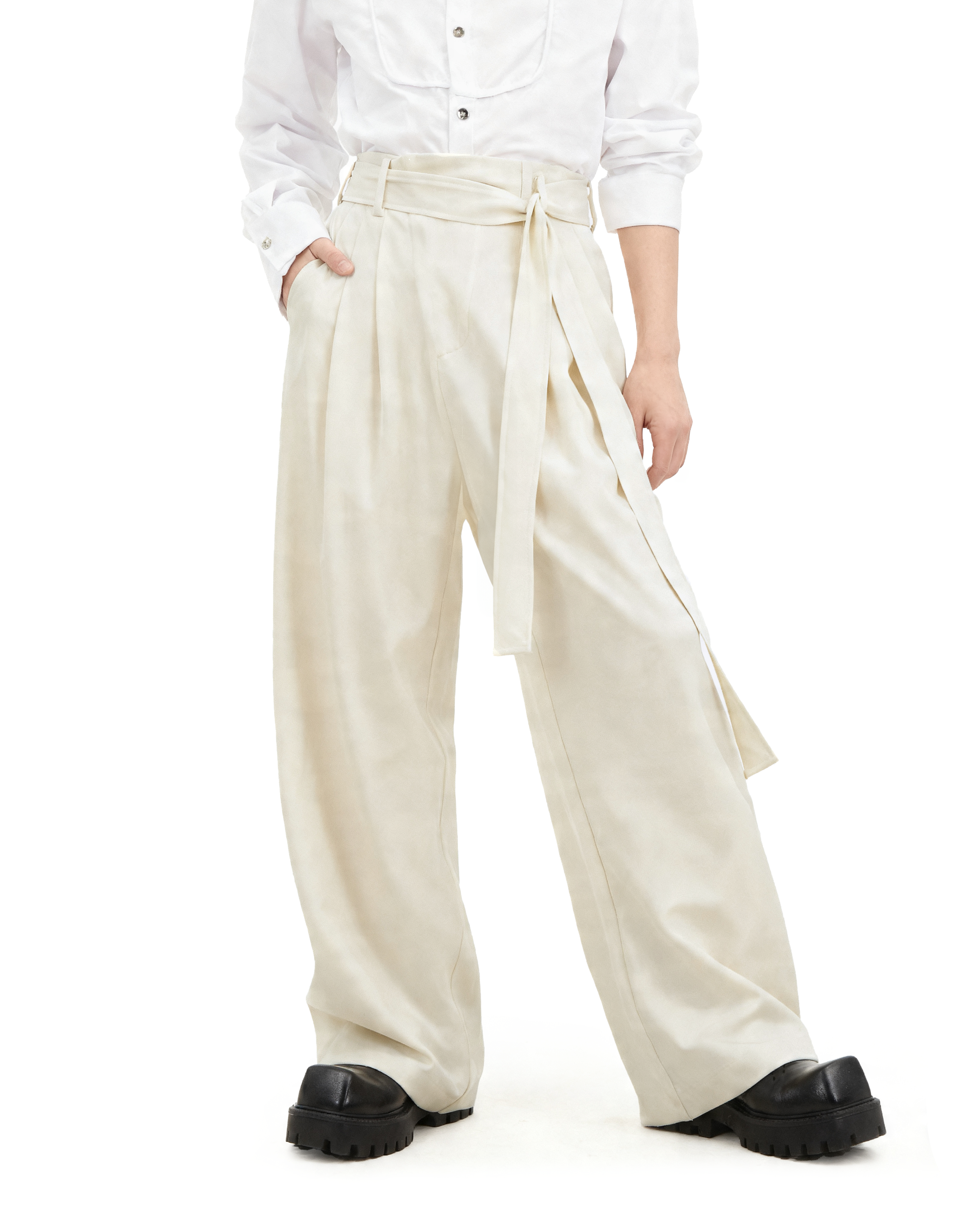 Wide Leg Belted Trousers with Pleat Detail-8