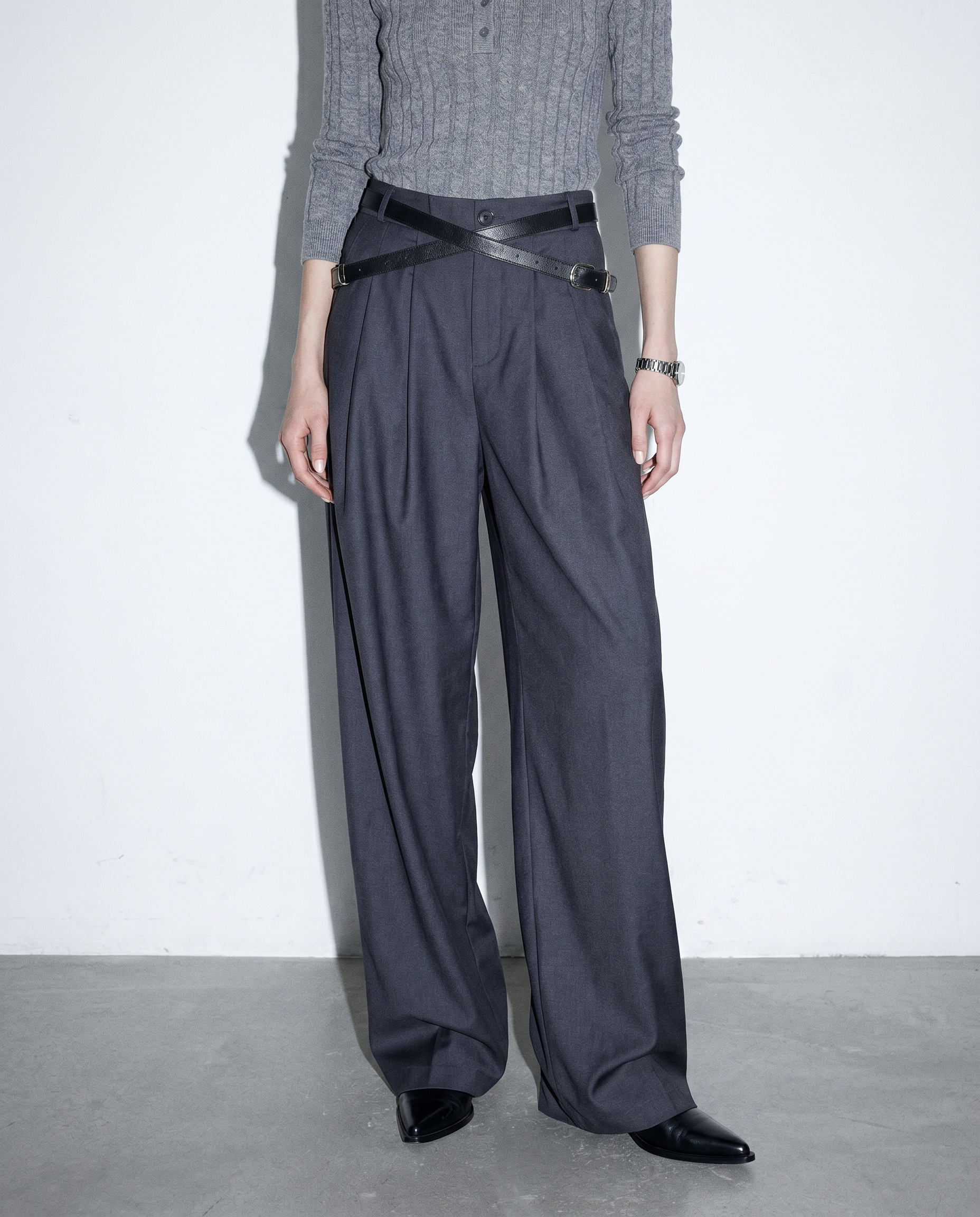 Crisscross Belt High Waist Pleated Pants-15