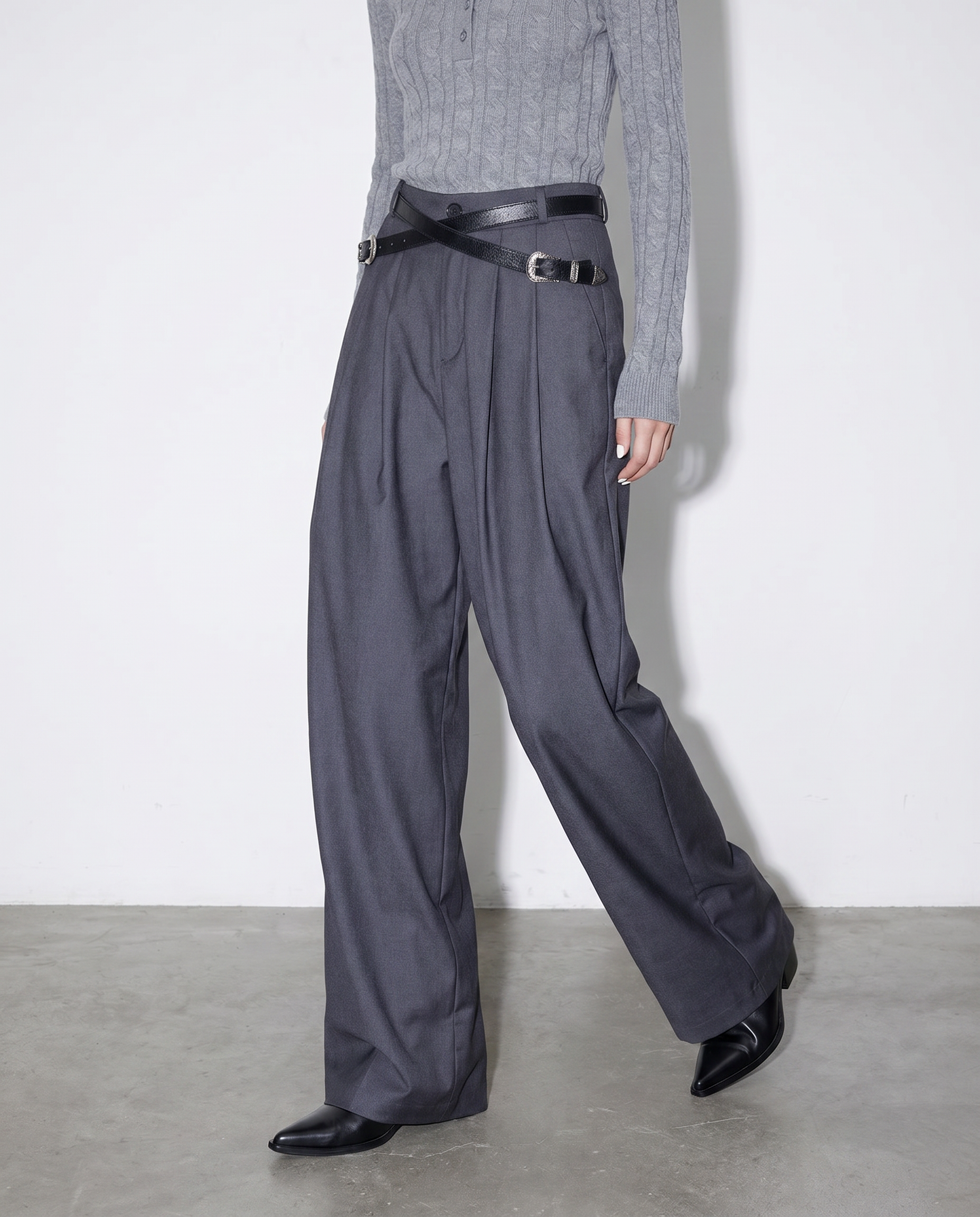 Crisscross Belt High Waist Pleated Pants-14