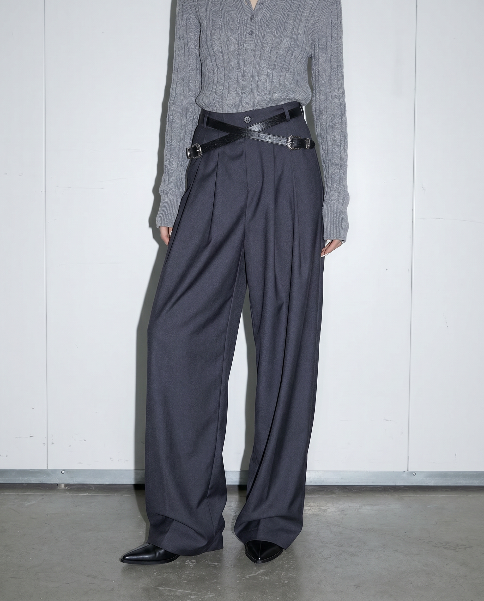 Crisscross Belt High Waist Pleated Pants-13