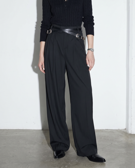 Crisscross Belt High Waist Pleated Pants