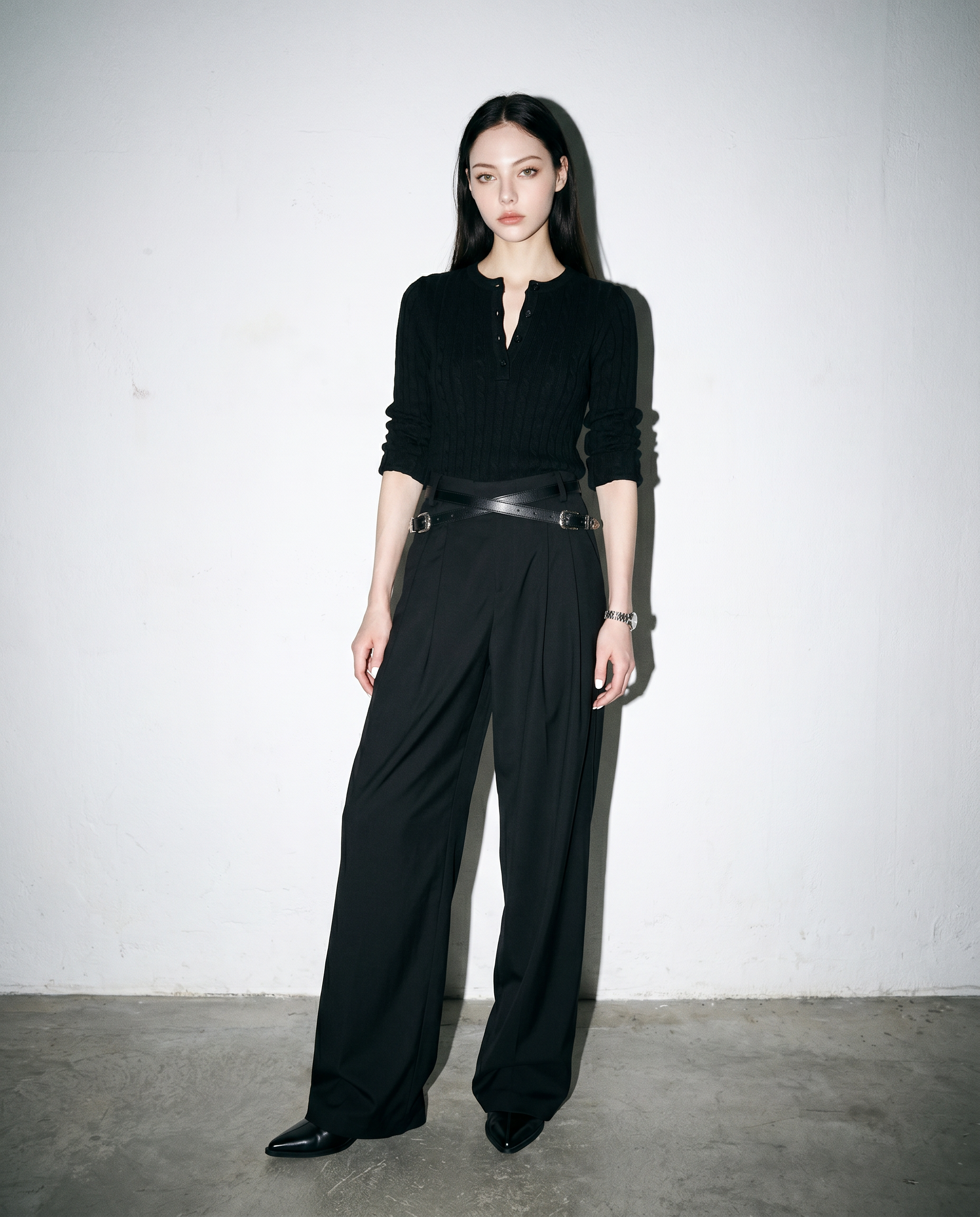 Crisscross Belt High Waist Pleated Pants-8