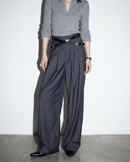 Crisscross Belt High Waist Pleated Pants