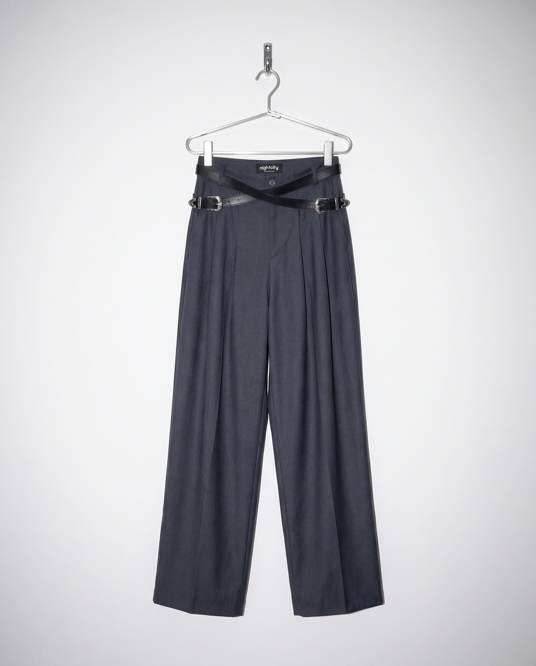 Crisscross Belt High Waist Pleated Pants-19