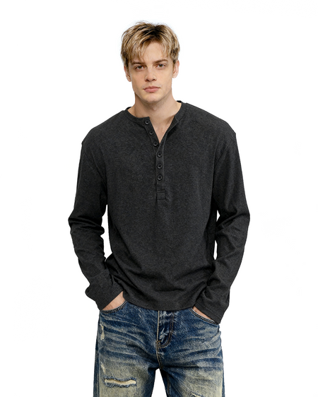 Slim Fit Mid-Crop Long Sleeve Henley T-Shirt