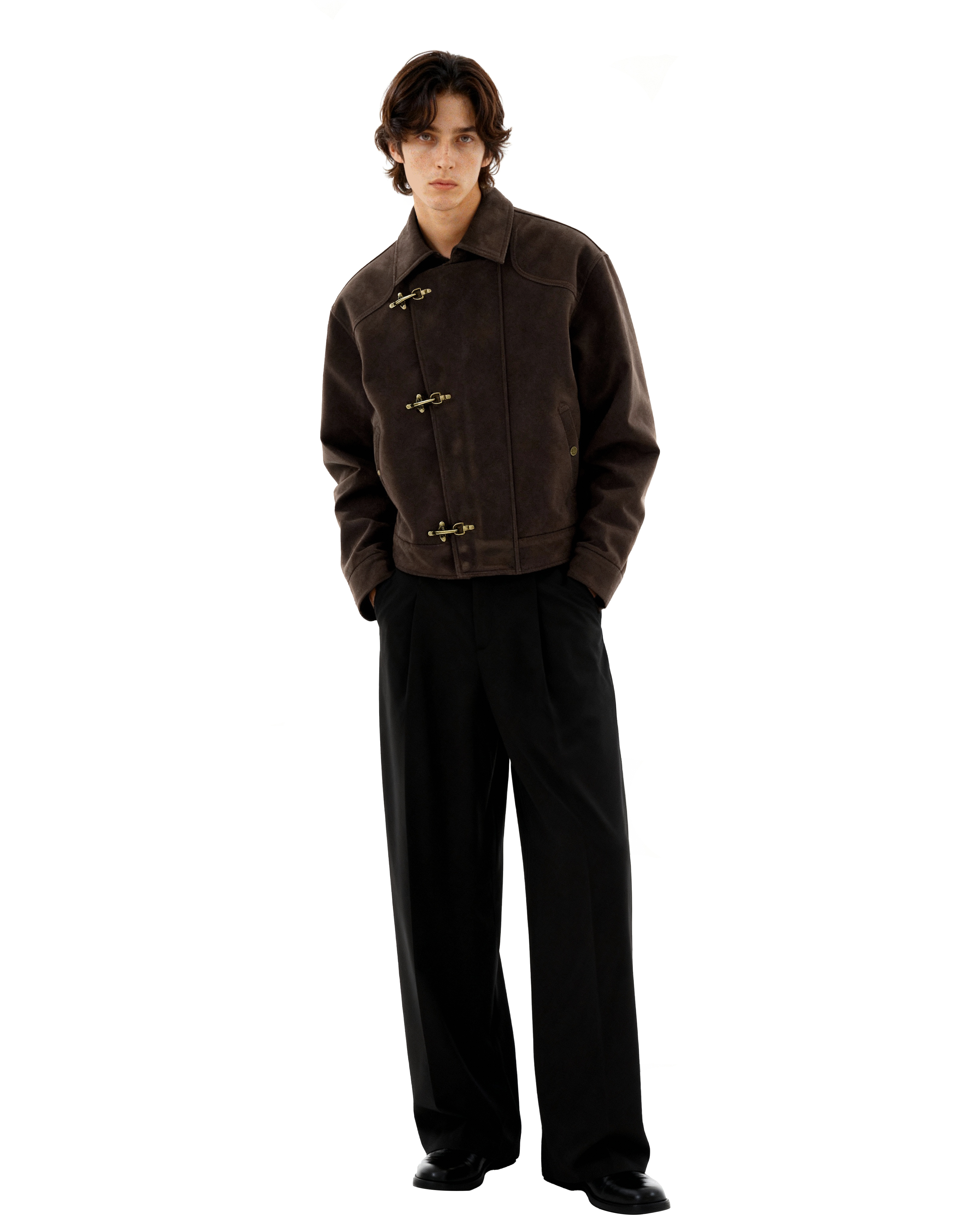 Asymmetric Fireman Buckle Mid Crop Suede Jacket - nightcity clothing