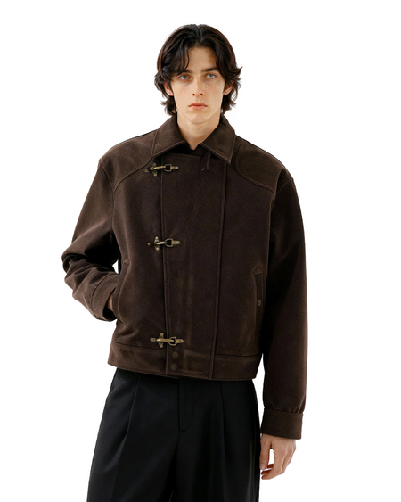 Asymmetric Fireman Buckle Mid Crop Suede Jacket - nightcity clothing