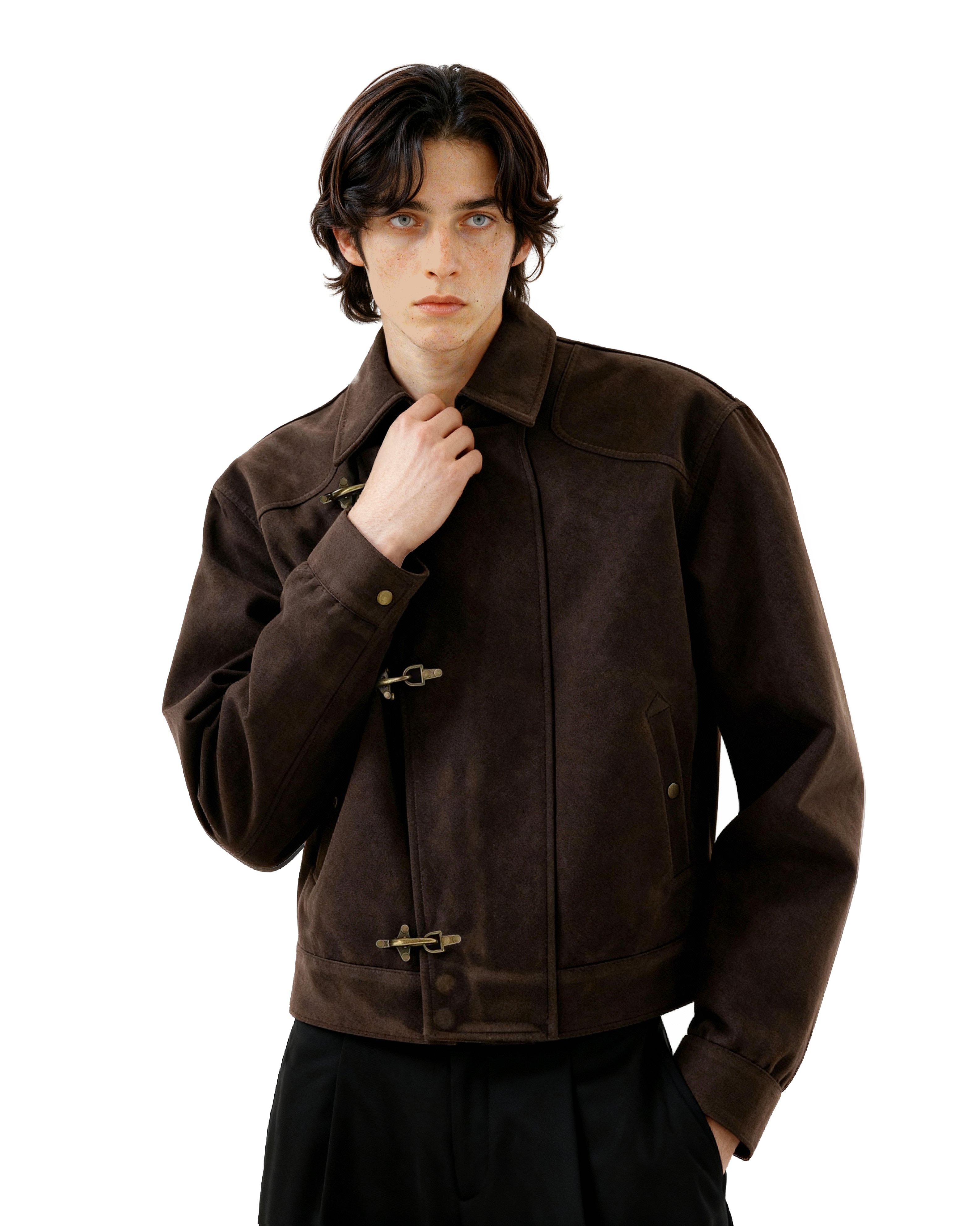ジャケット・アウター philme suedelike knit blouson Asymmetric Fireman Buckle Mid Crop Suede Jacket