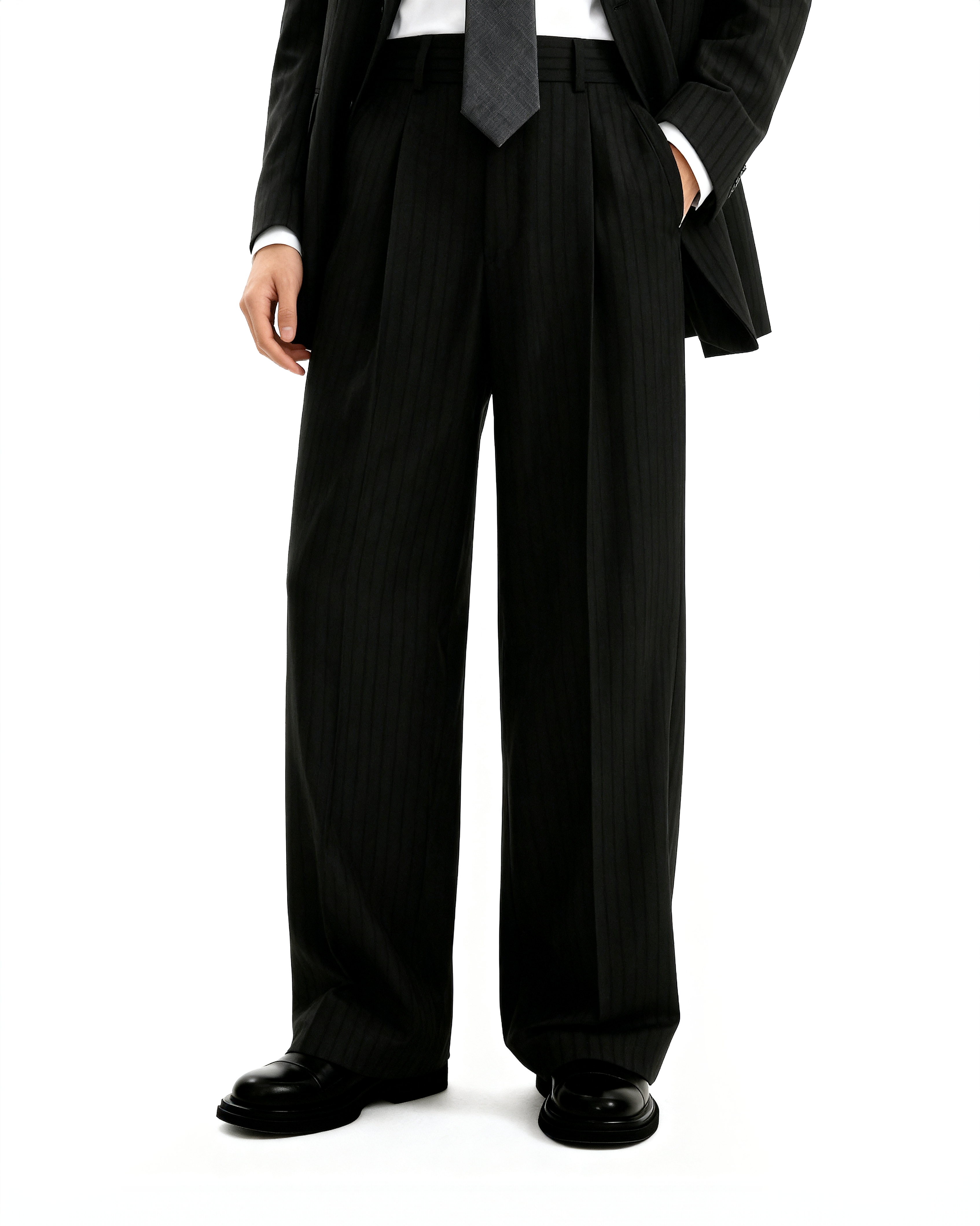 Straight Leg Pleated Trousers with Belt Loops-18