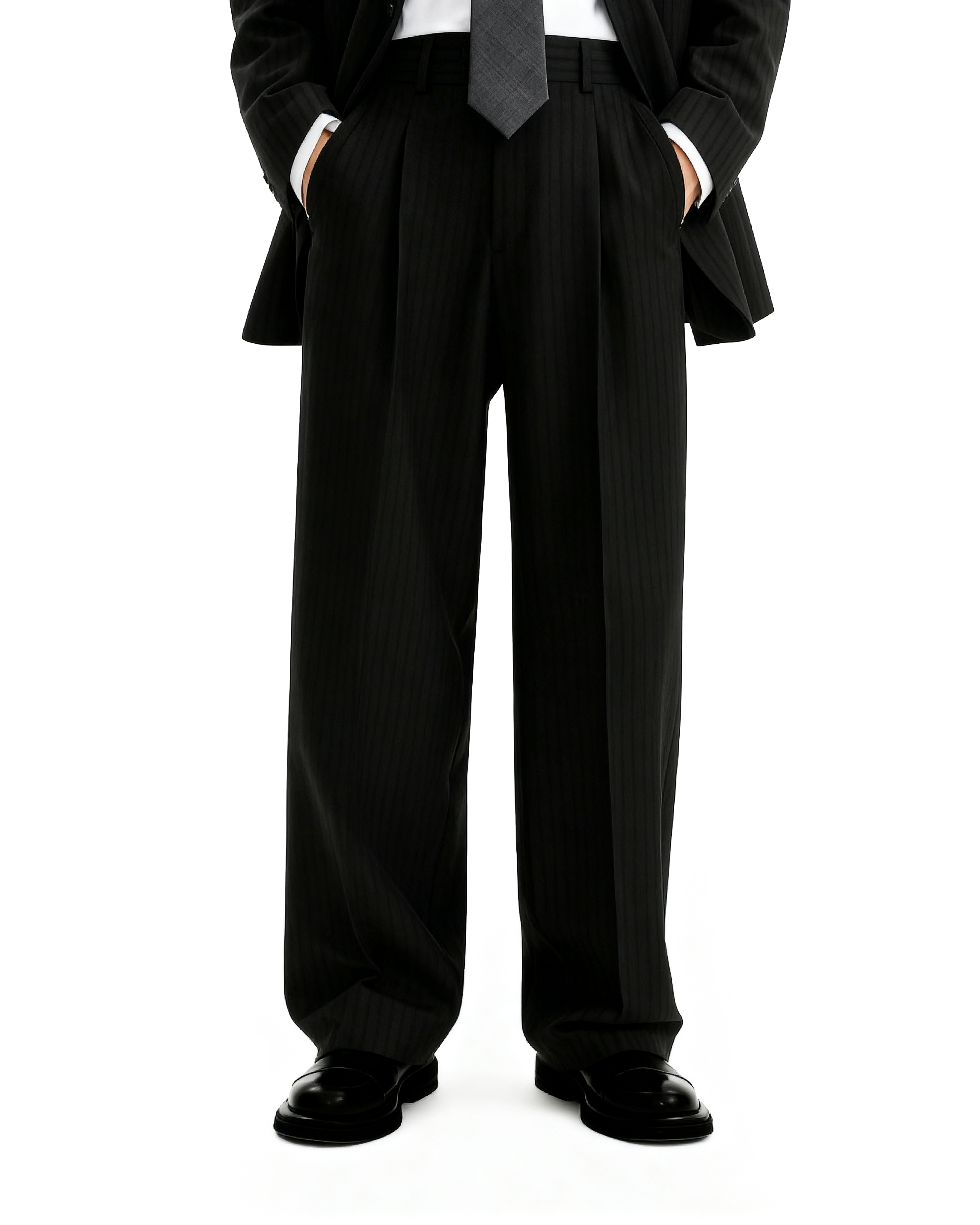 Straight Leg Pleated Trousers with Belt Loops-17