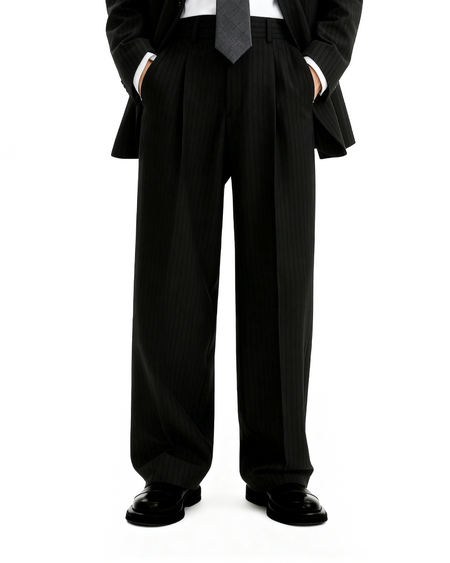 Straight Leg Pleated Trousers with Belt Loops