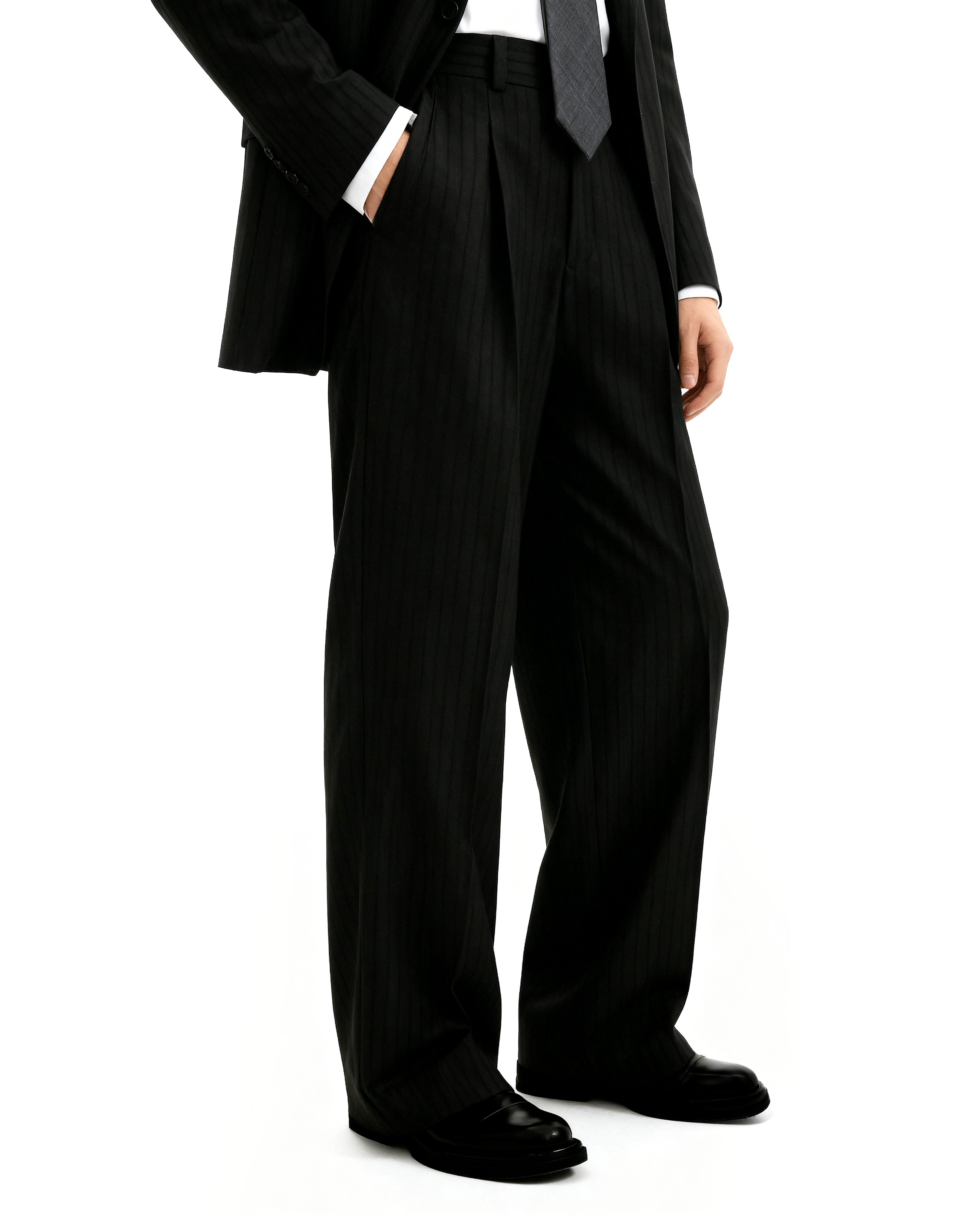 Straight Leg Pleated Trousers with Belt Loops-19