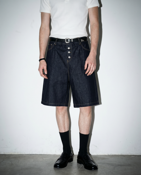 Dark Wash Button Fly Straight Shorts