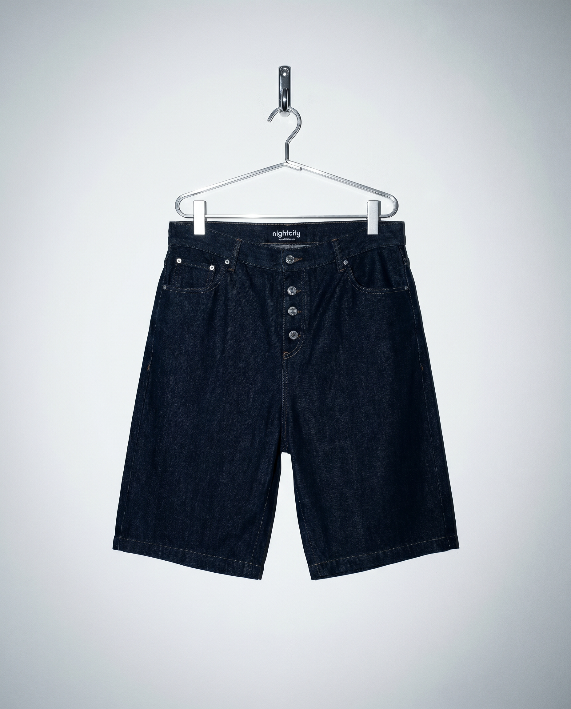Dark Wash Button Fly Straight Shorts-6
