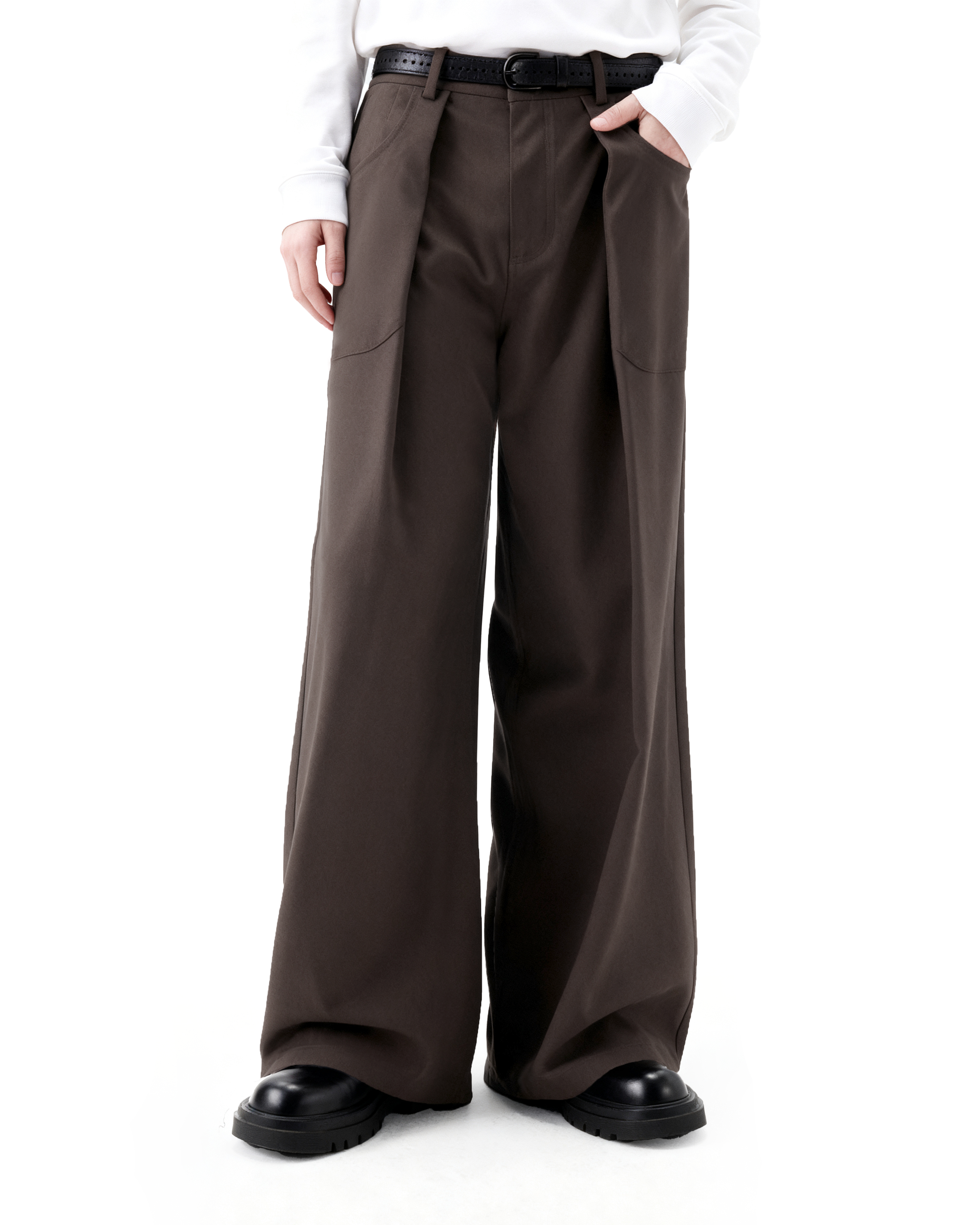 Wide Leg Pleated Trousers with Button Details - nightcity clothing