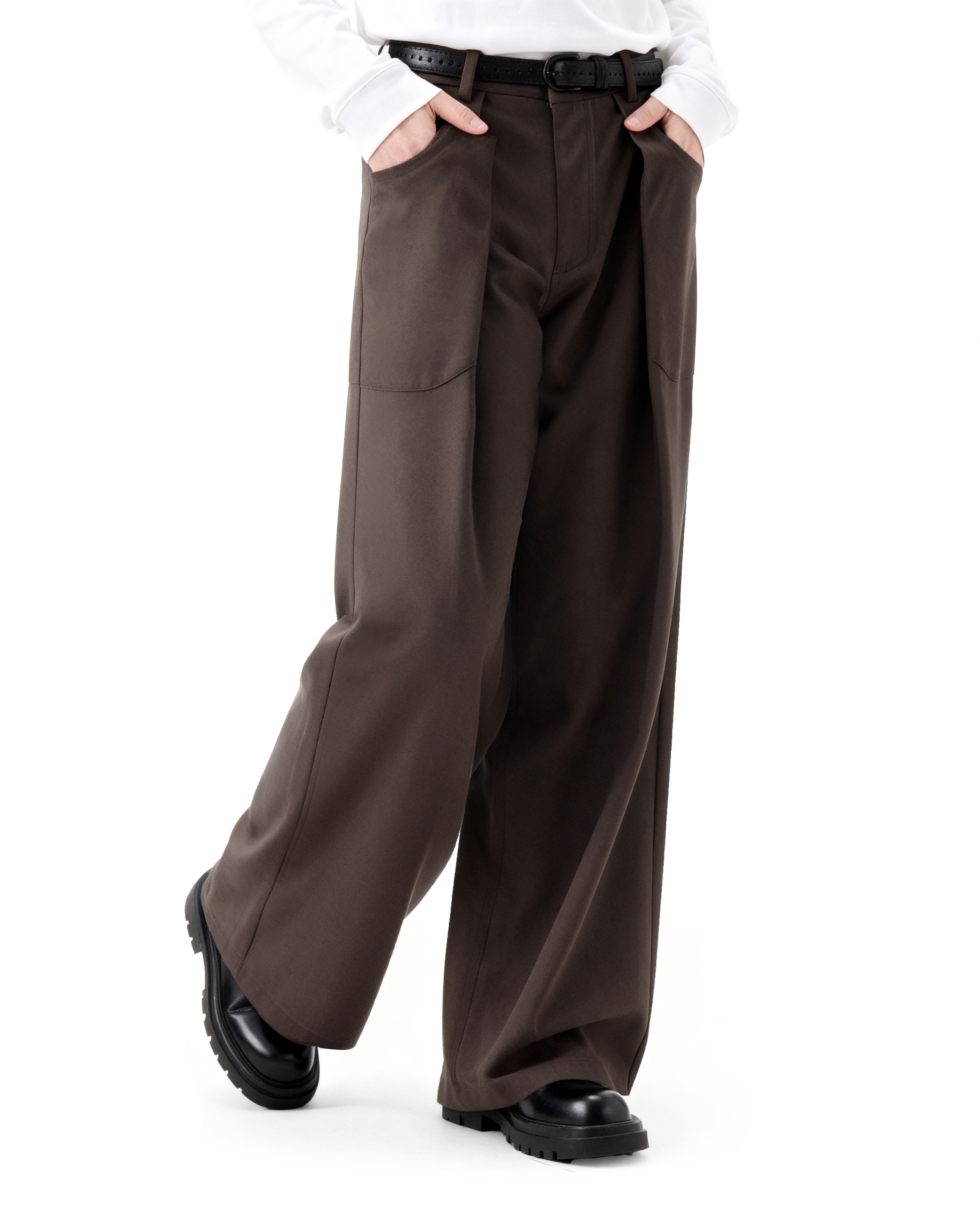Wide Leg Pleated Trousers with Button Details - nightcity clothing