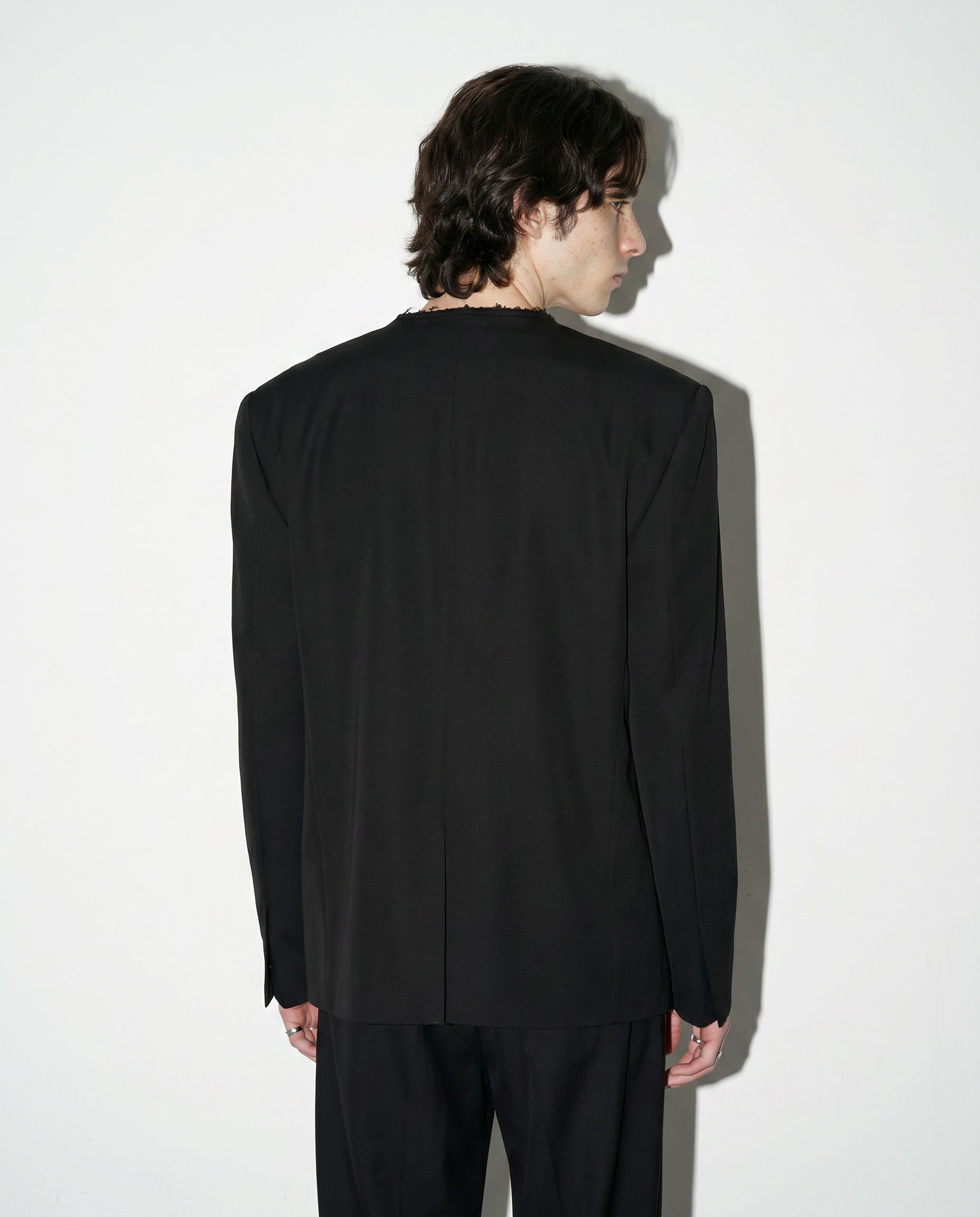 Distressed Hem Single Breasted Blazer with Patch Pockets-8