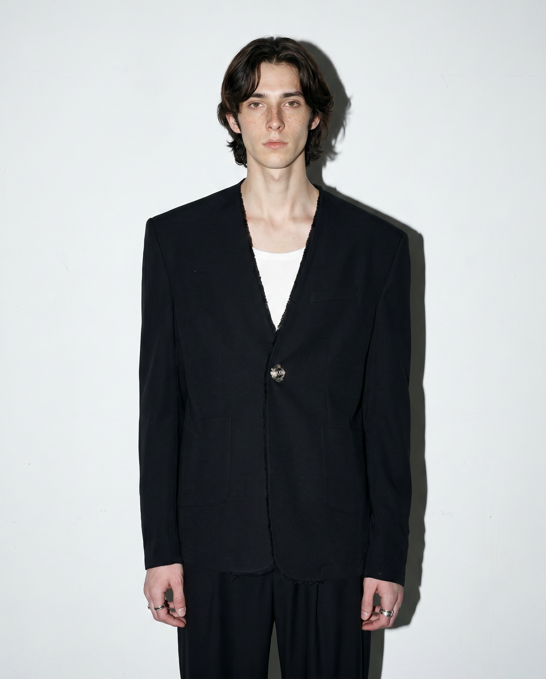 Distressed Hem Single Breasted Blazer with Patch Pockets-7