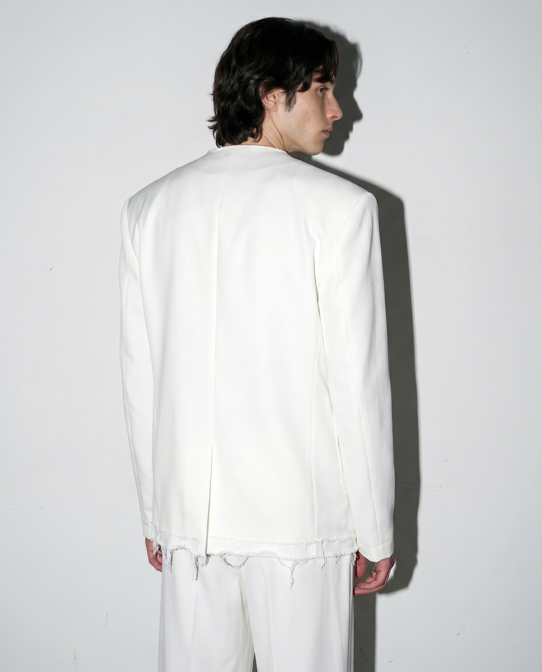 Distressed Hem Single Breasted Blazer with Patch Pockets