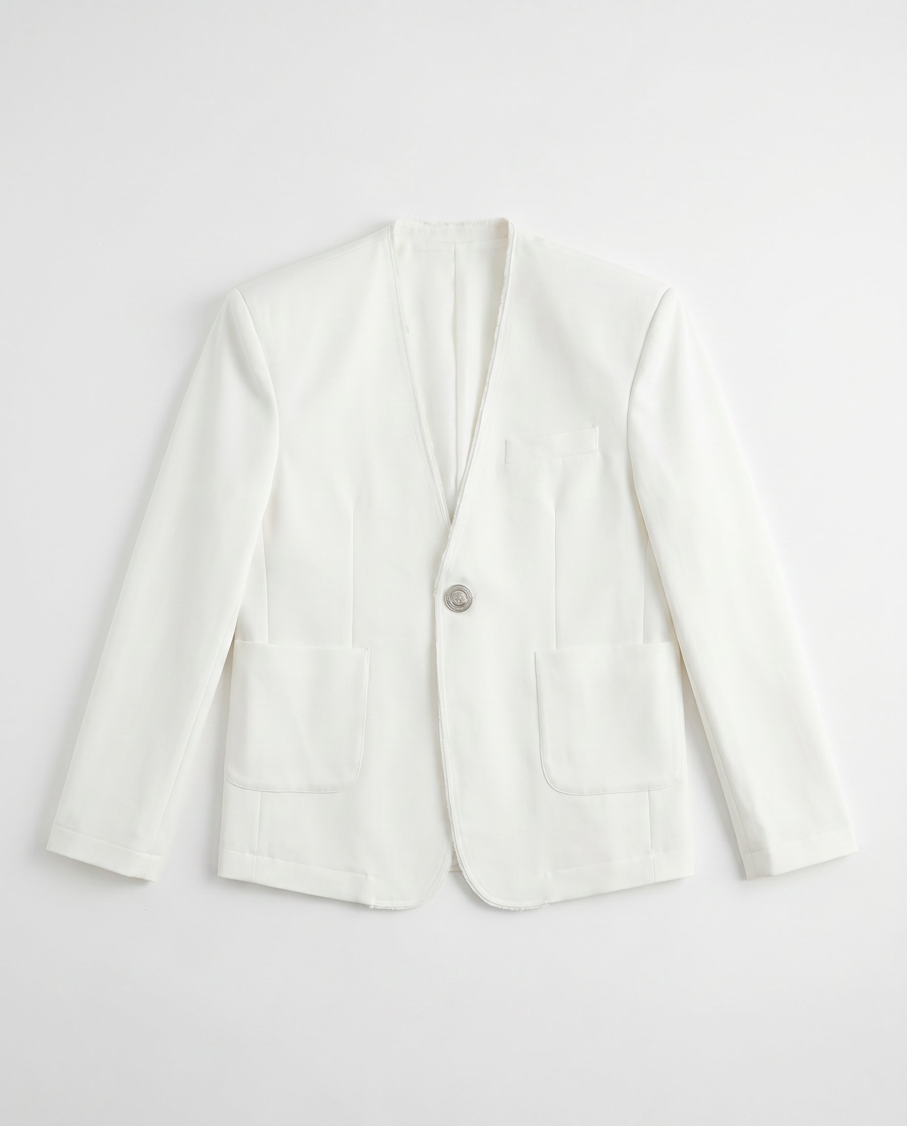 Distressed Hem Single Breasted Blazer with Patch Pockets-4
