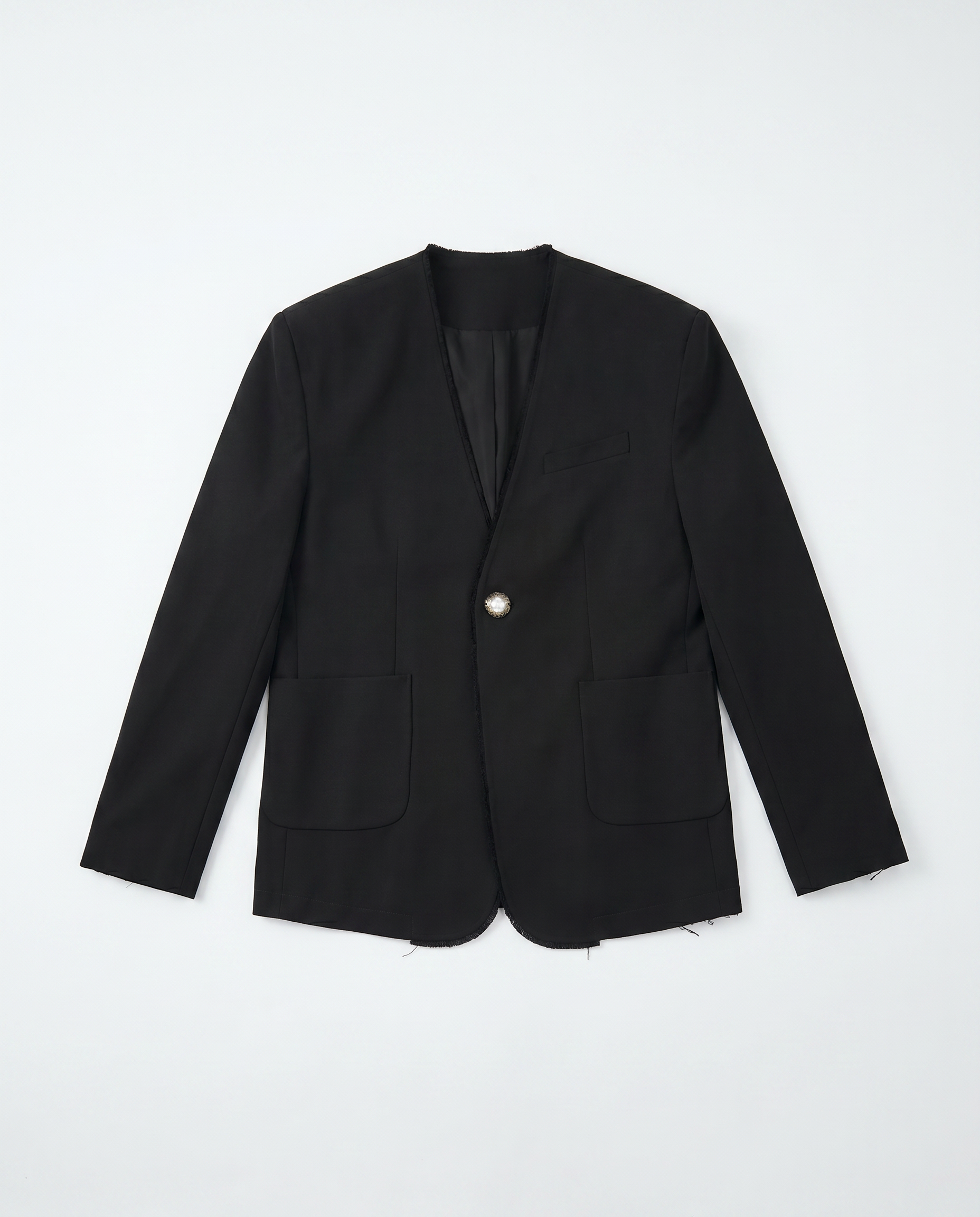 Distressed Hem Single Breasted Blazer with Patch Pockets-10