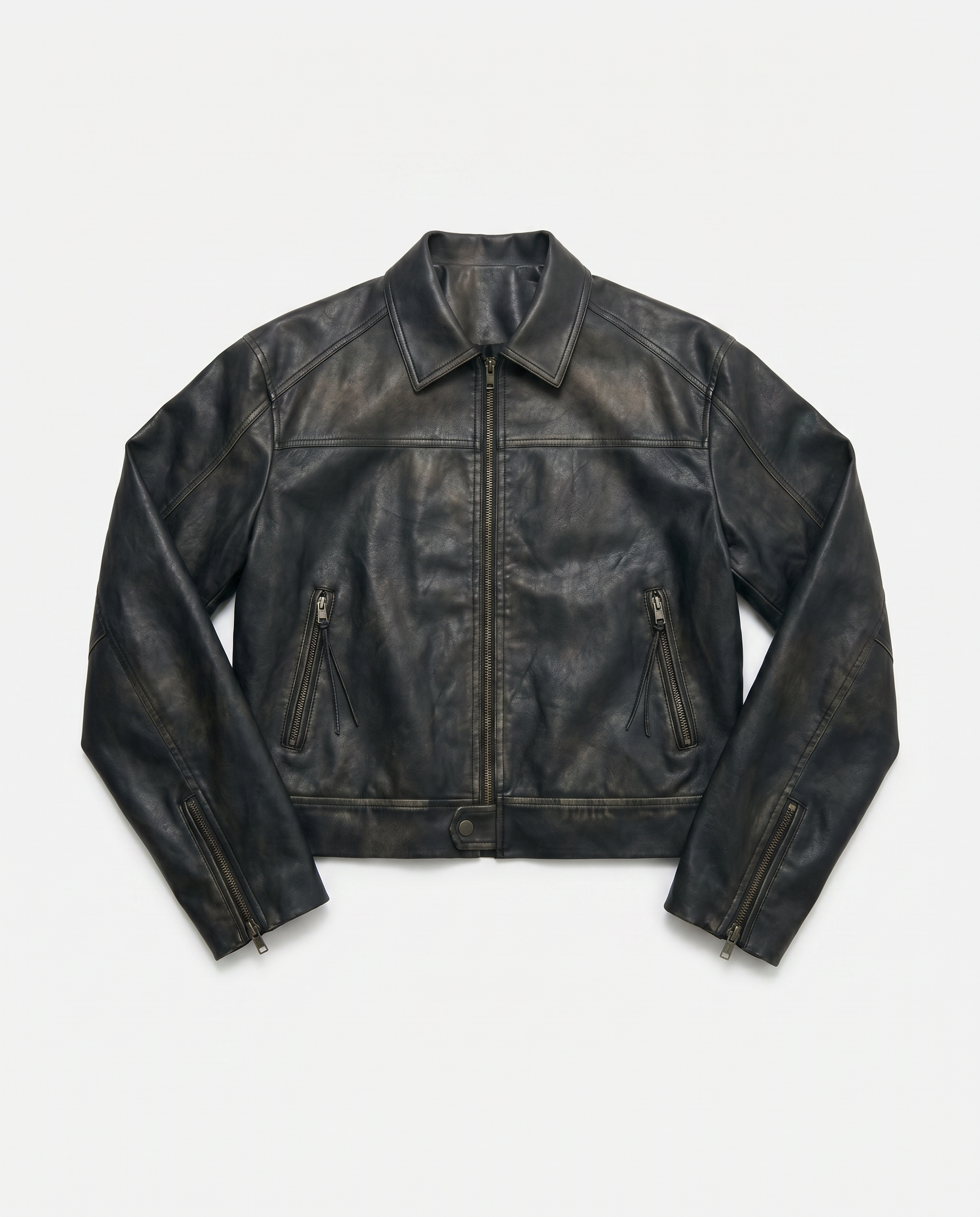 Boxy Paneled Vintage Faux Leather Jacket-4