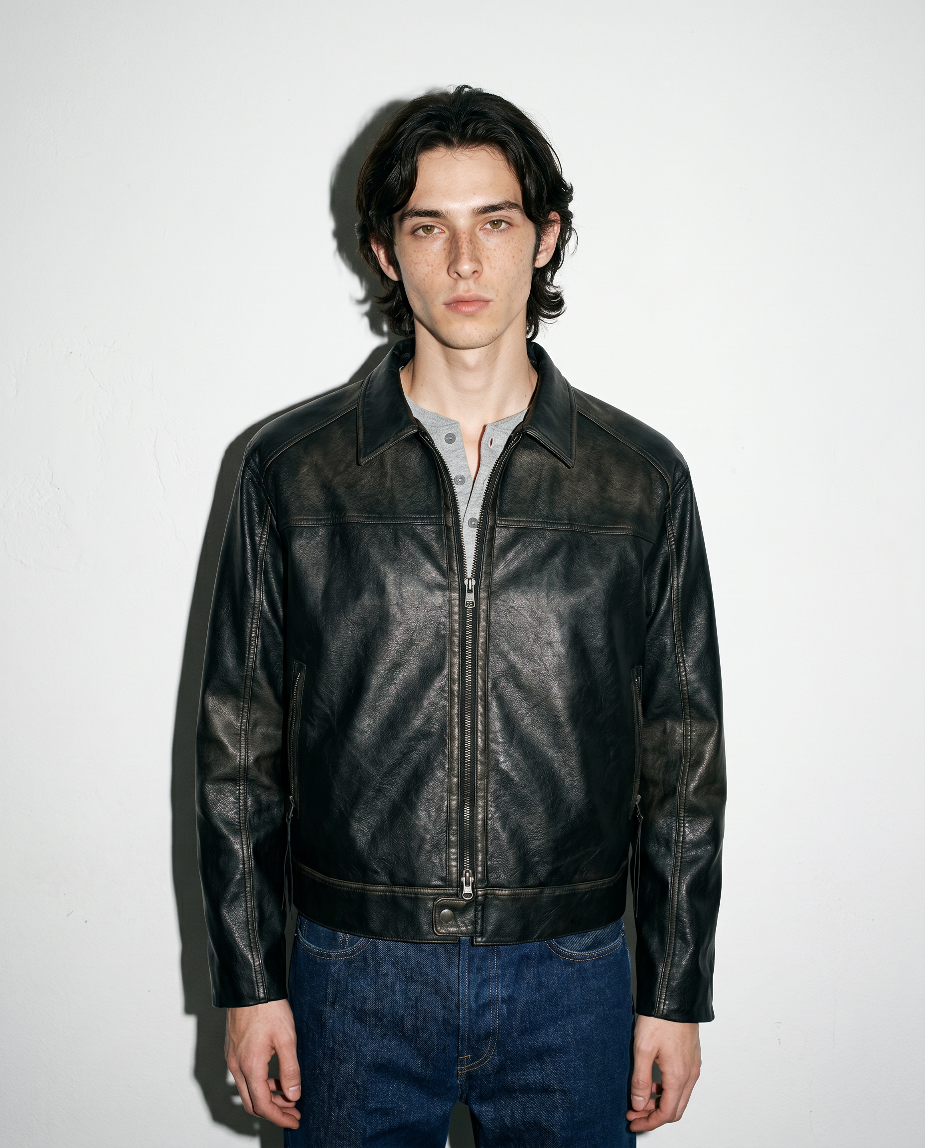 Boxy Paneled Vintage Faux Leather Jacket
