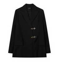 Oversized Buckled Blazer with Silver Accents