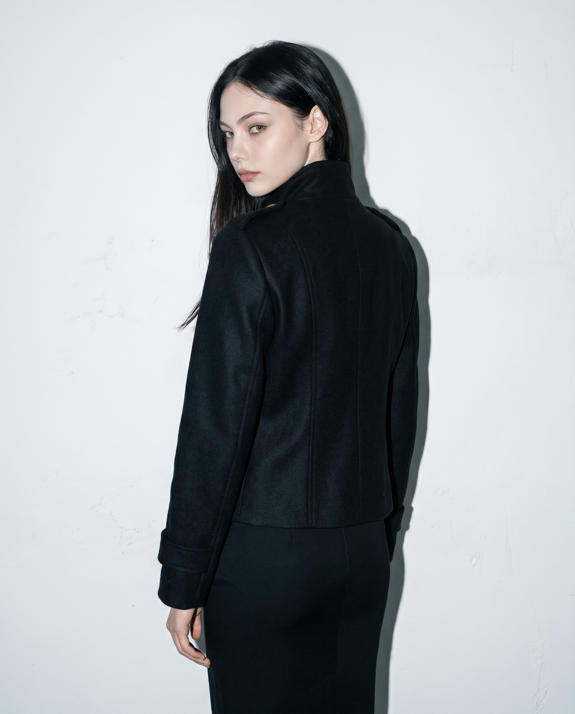 Funnel Neck Double Breasted Military Jacket-14
