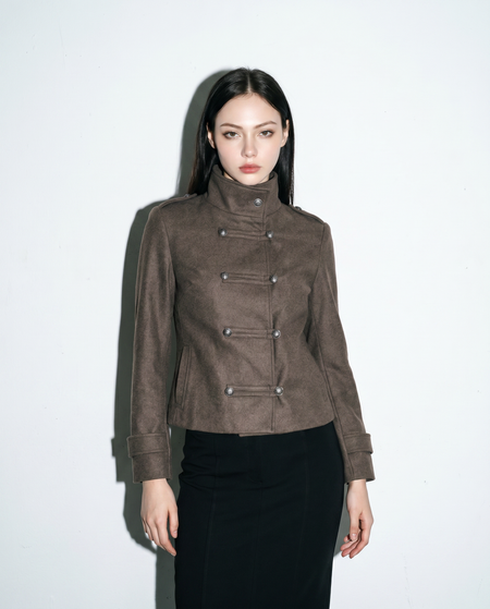 Funnel Neck Double Breasted Military Jacket